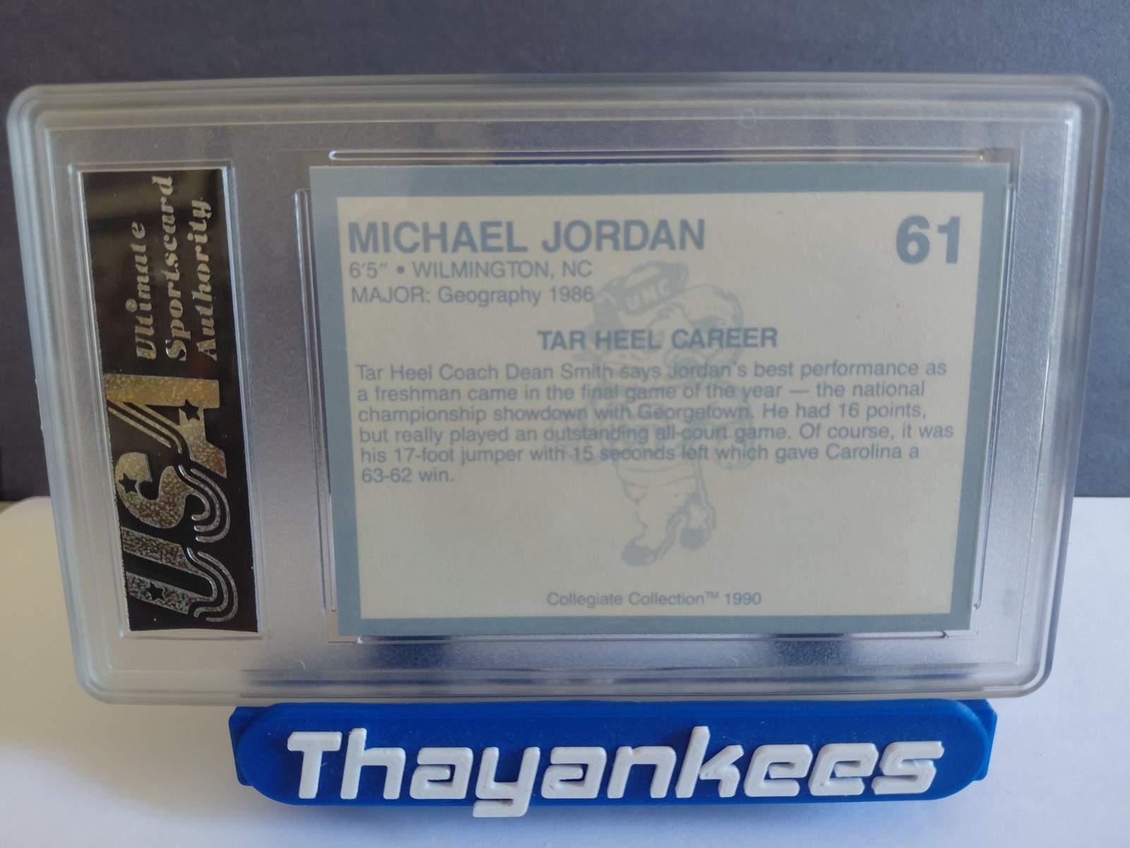 MICHAEL JORDAN~1990 NORTH CAROLINA COLLEGIATE COLLECTION USA-10 GEM-MT CARD #61