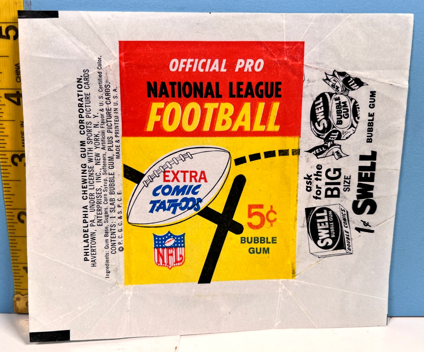 1966 Philadelphia Gum Football Cards Wax Wrapper Swell Gum