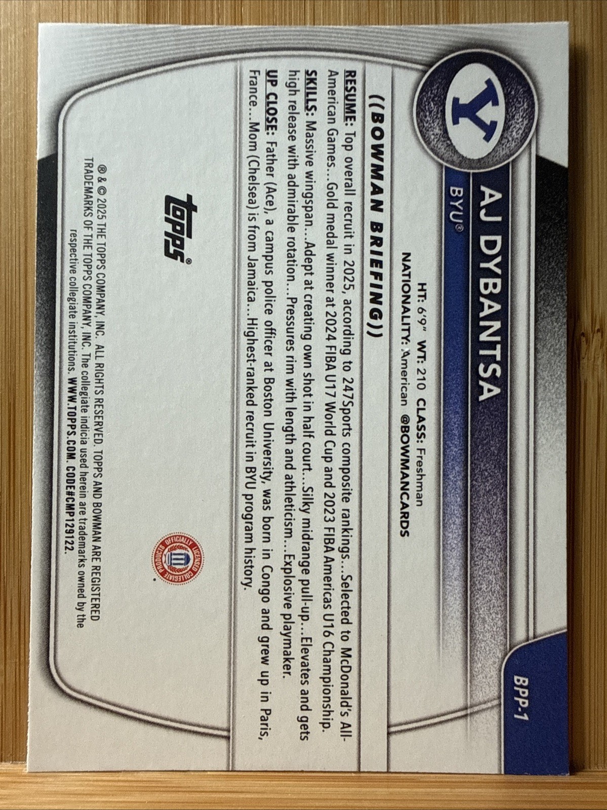 AJ Dybantsa 2025-26 Bowman – 1st Bowman Paper #BPP-1 – BYU