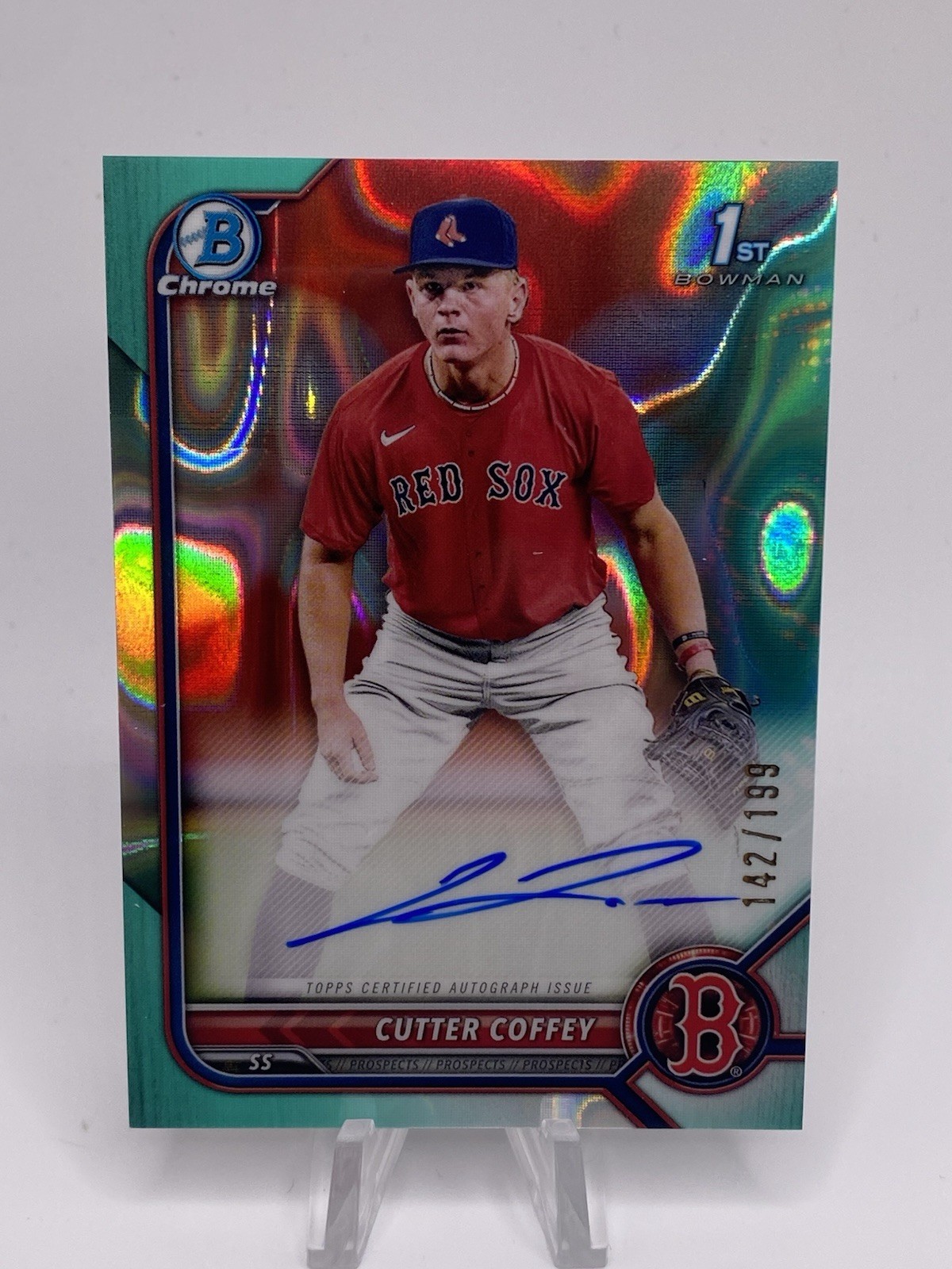 2022 Bowman Chrome 1st Aqua Lava Cutter Coffey Auto #’d /199 Red Sox