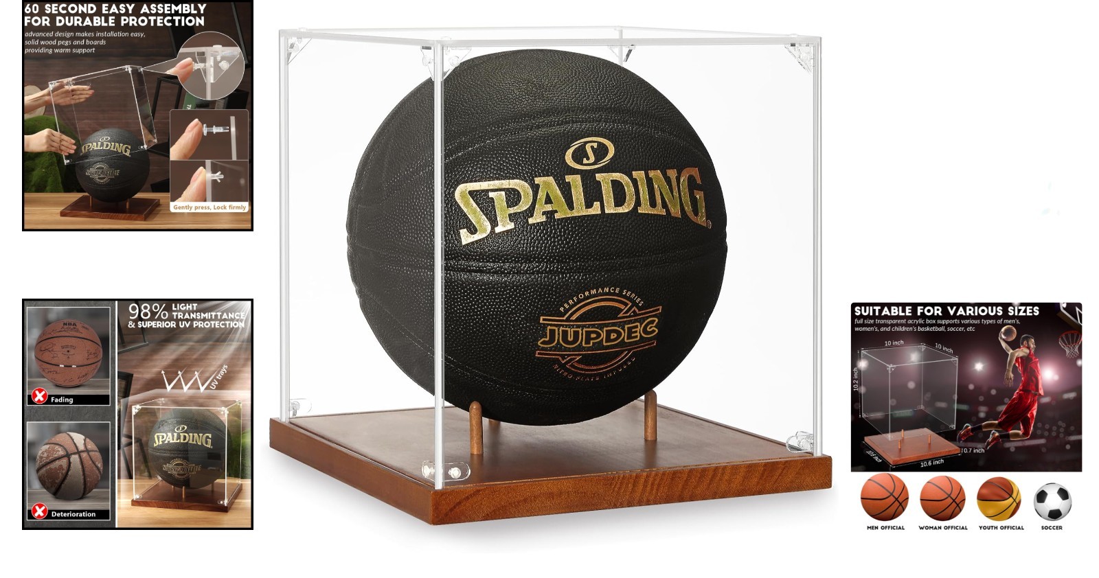 10″ Full-Size Basketball Display Case – UV Protected Acrylic & Elegant Wood Base