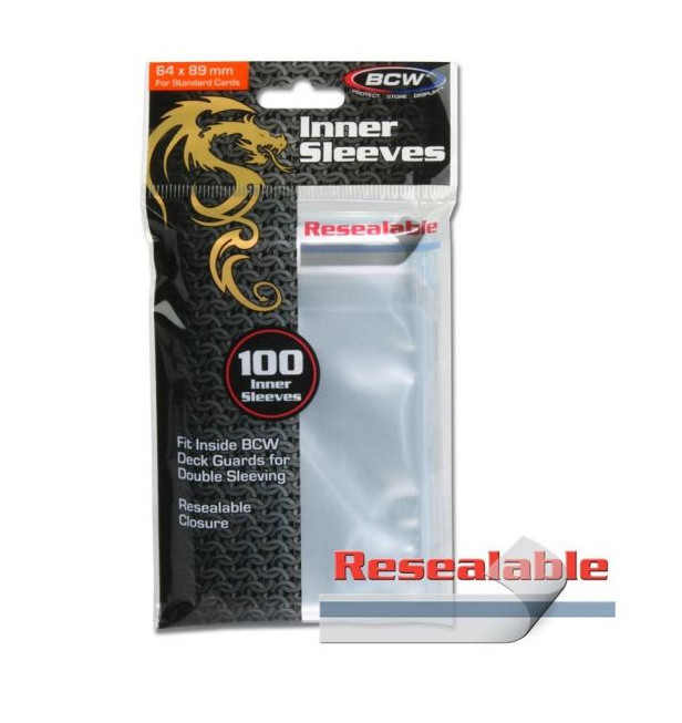 (100-Pk) BCW Standard RESEALABLE Inner Card Sleeves 64x89mm Use as Double Sleeve