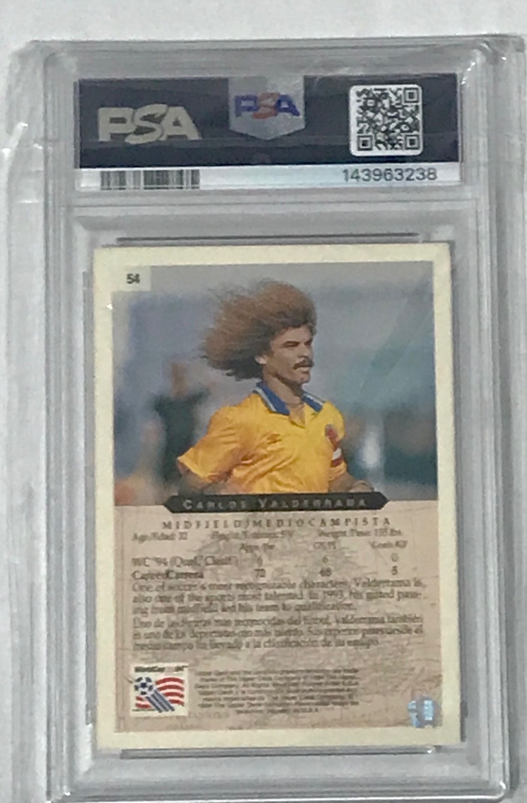 CARLOS VALDERRAMA 1994 UD WORLD CUP SOCCER ENGLISH/SPANISH #54 PSA 9 MINT