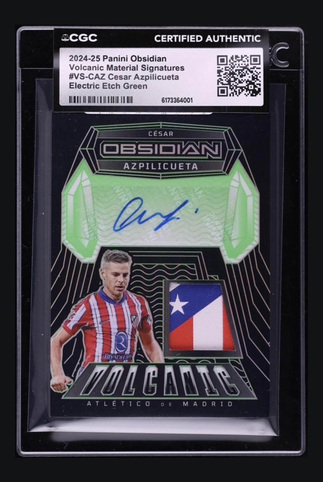 2024-25 Panini Obsidian Cesar Azpilicueta Volcanic Green /5 Patch Auto Atletico
