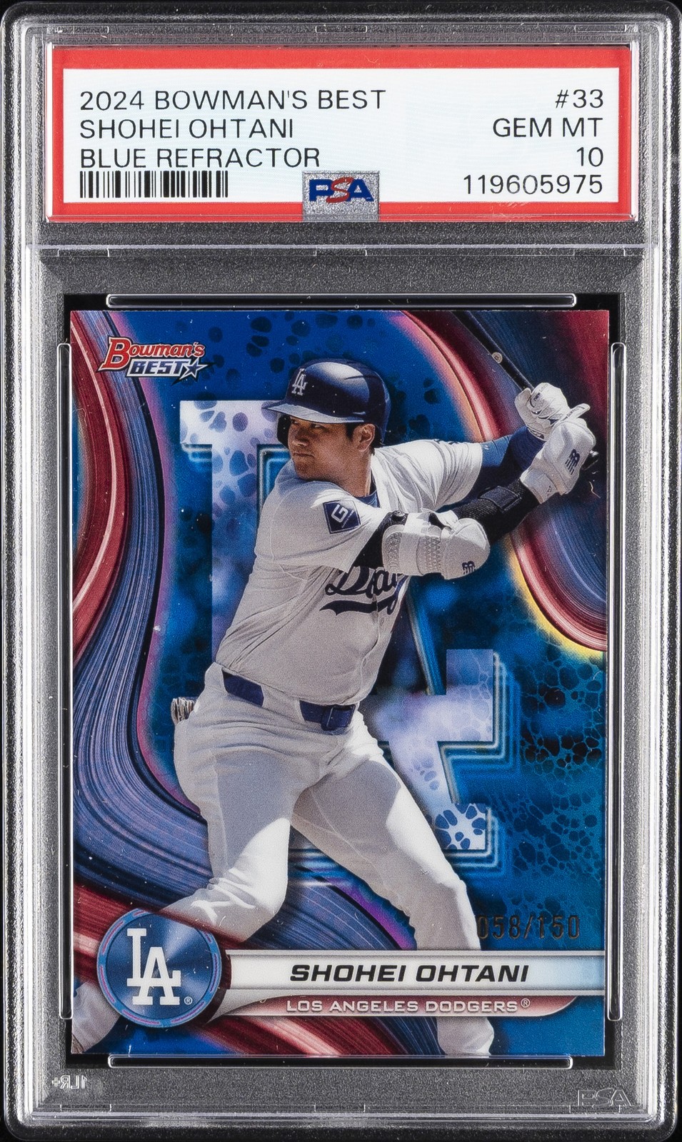 2024 BOWMAN’S BEST BLUE REFRACTOR #33 SHOHEI OHTANI 58/150 PSA 10