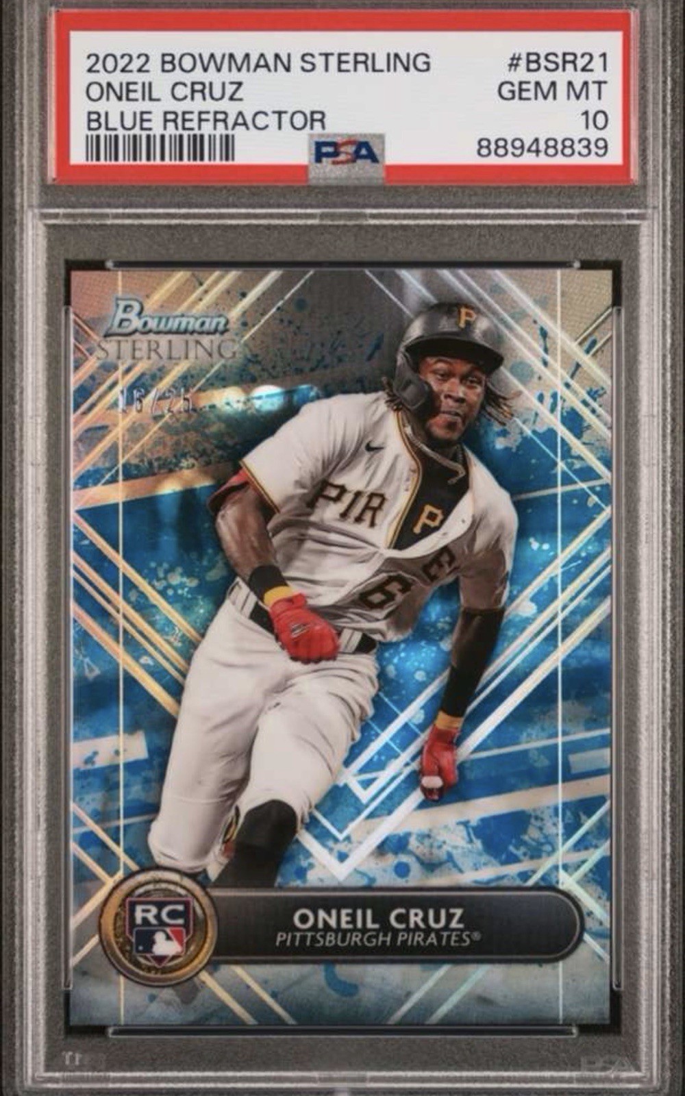 2022 Bowman Sterling Oneil Cruz Blue Refractor RC /25 PSA 10 Gem Mint