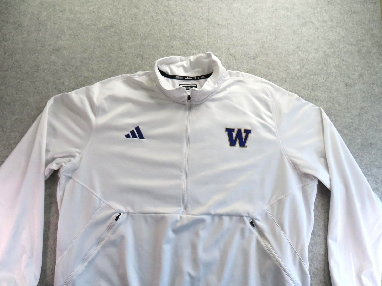 Washington Huskies Jacket Mens 3XL White NCAA Football Adidas Quarter Zip Top