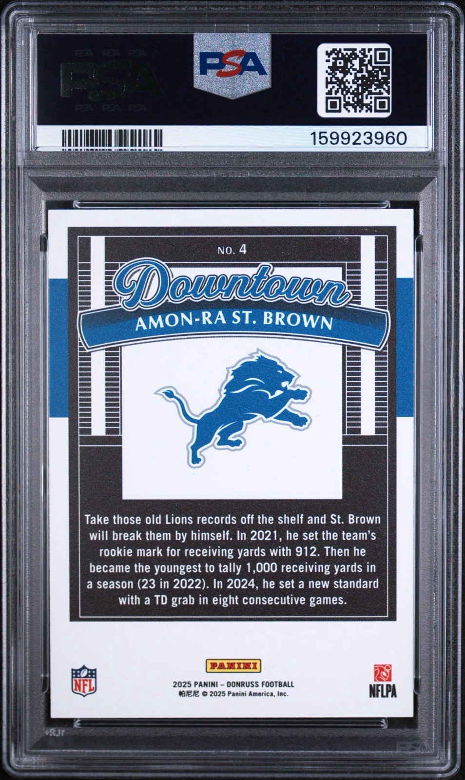 2025 Panini Donruss Amon-Ra St. Brown Downtown Horizontal PSA 8