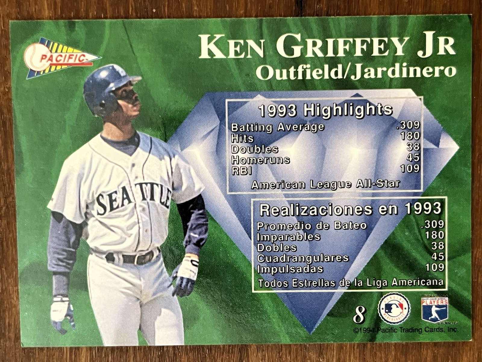 1994 Ken Griffey Jr Pacific Crown Collection – Silver Prisms Insert #8 – MINT!