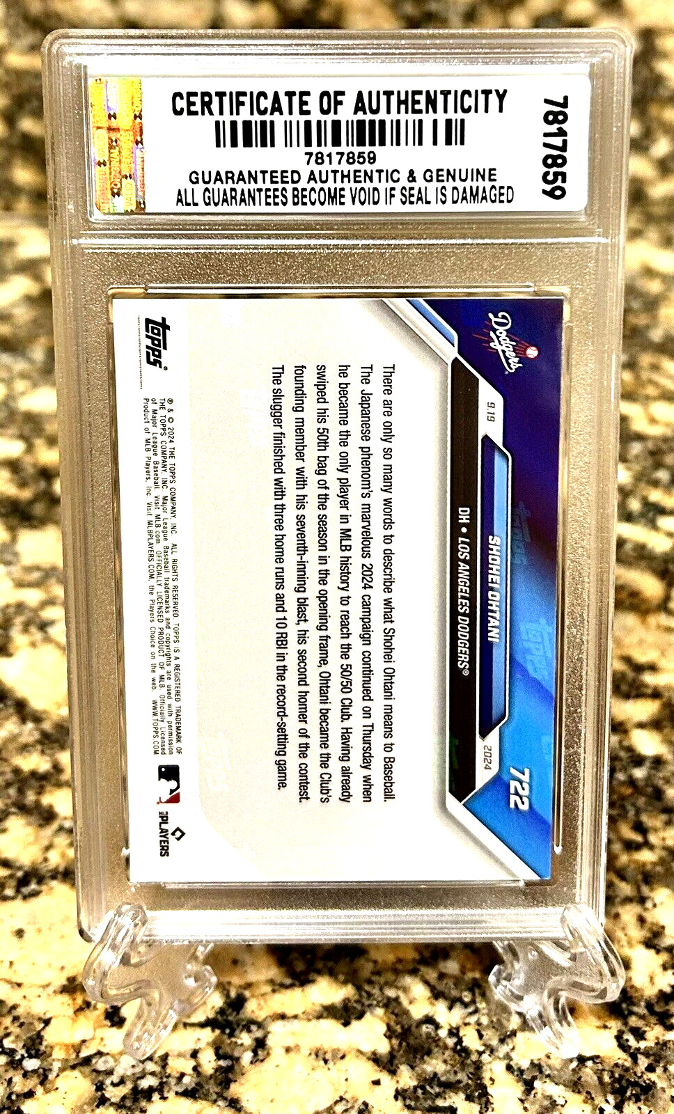 SHOHEI OHTANI 2024 TOPPS NOW 1st MLB 50/50 Season GRADED GEM-MT 10 #722. COA!