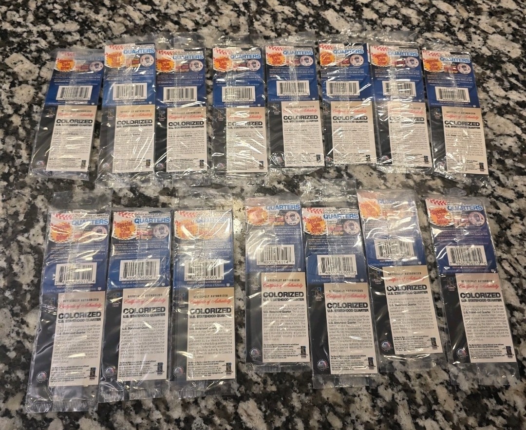Lot Of 15 USA Colorized Statehood Quarter MLB Signature Series Collectible Coins