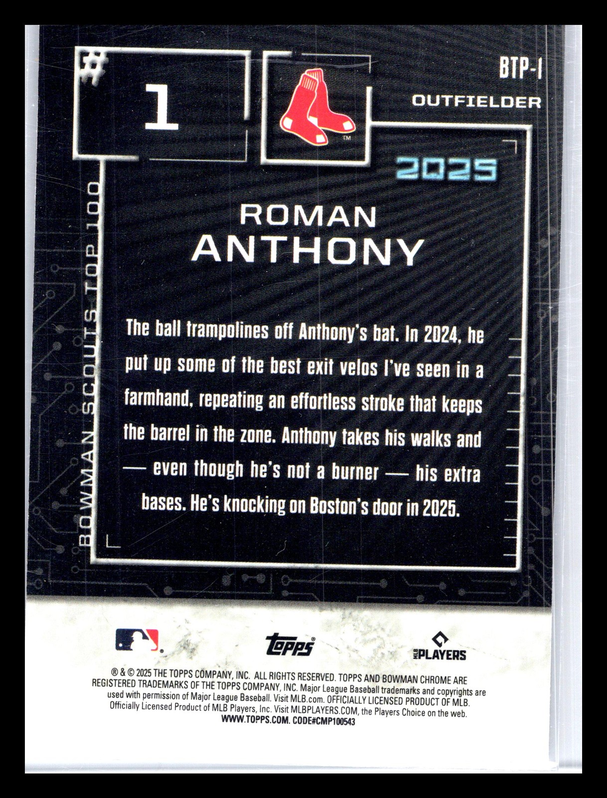 2025 Bowman #BTP-1 Roman Anthony Bowman Scouts Top 100