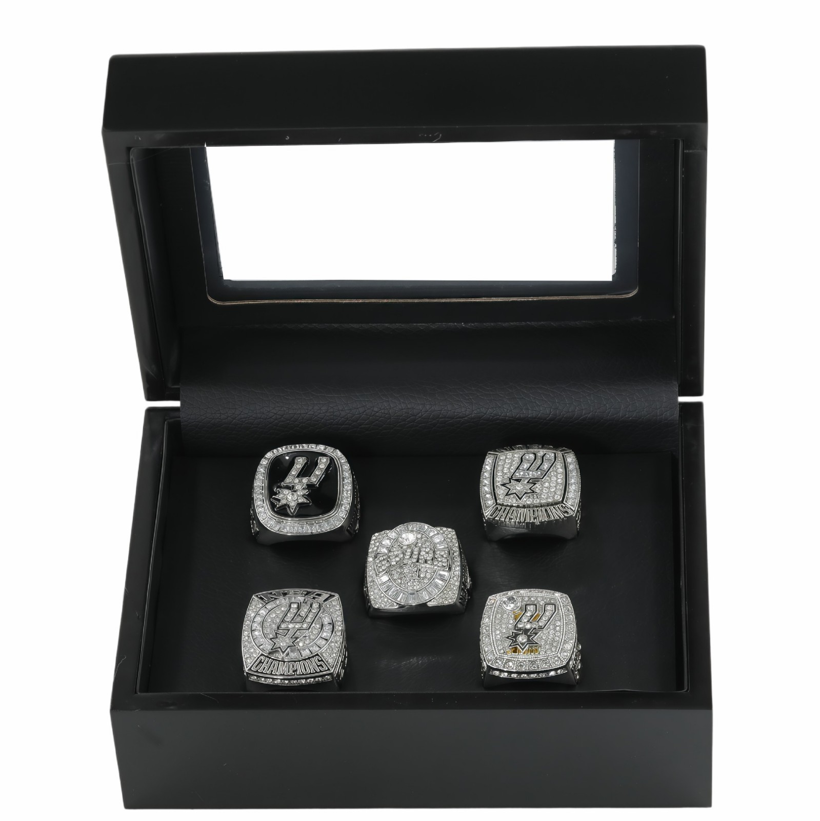 5PCS San Antonio Spurs Championship Rings Set With Black Box