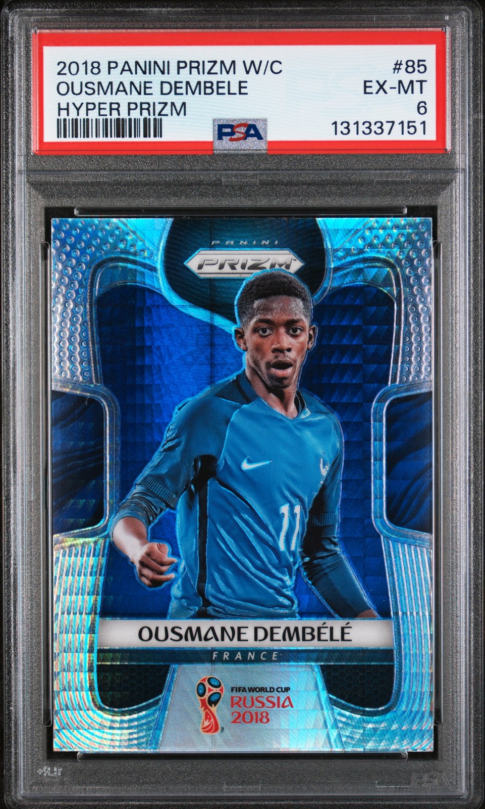 2018 PANINI PRIZM WORLD CUP HYPER PRIZM #85 OUSMANE DEMBELE PSA 6