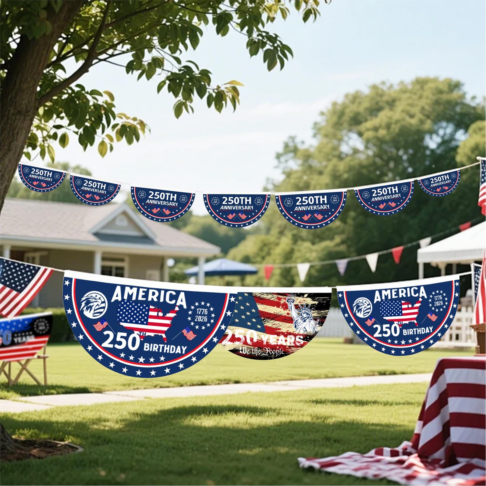 2PCS 250th Anniversary USA Flag, 1.5X3 FT 1776-2026 Fan Flags, 2 Ply Year Americ
