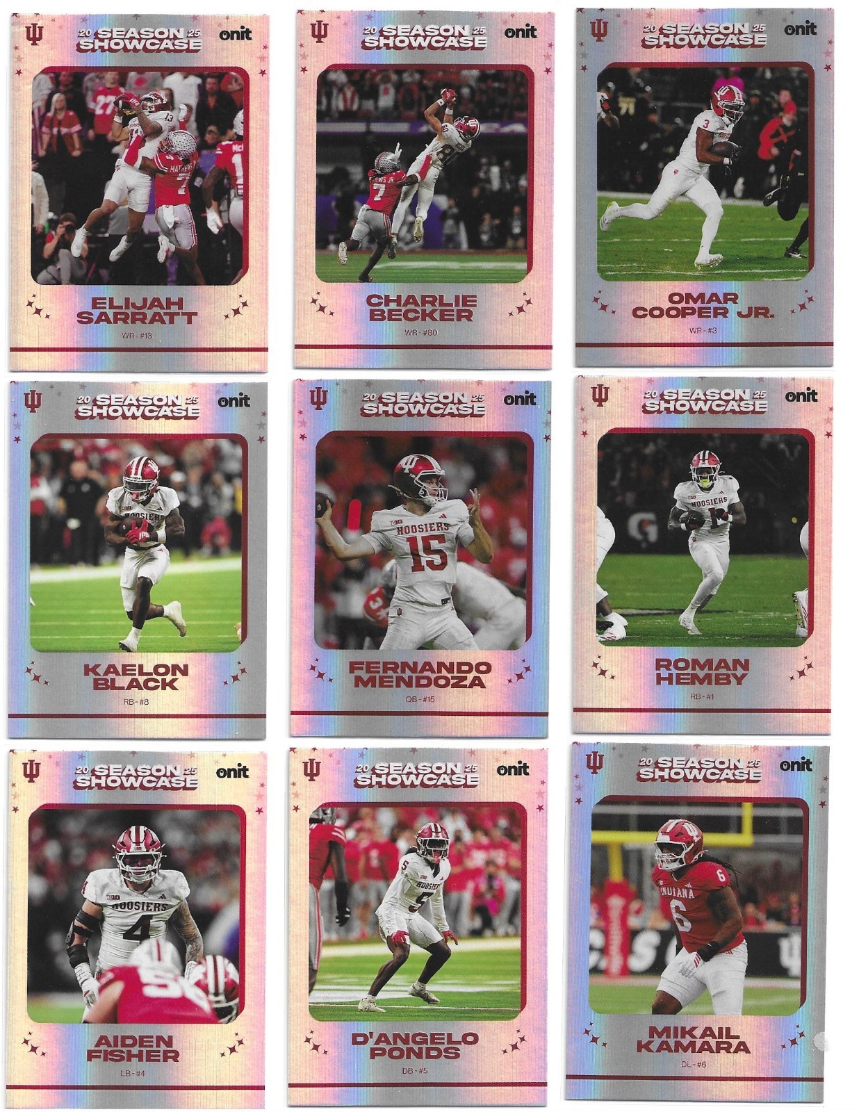Indiana Hoosiers 2025 ONIT Season Showcase – Kaleidoscope 9 Card Set w/ Mendoza
