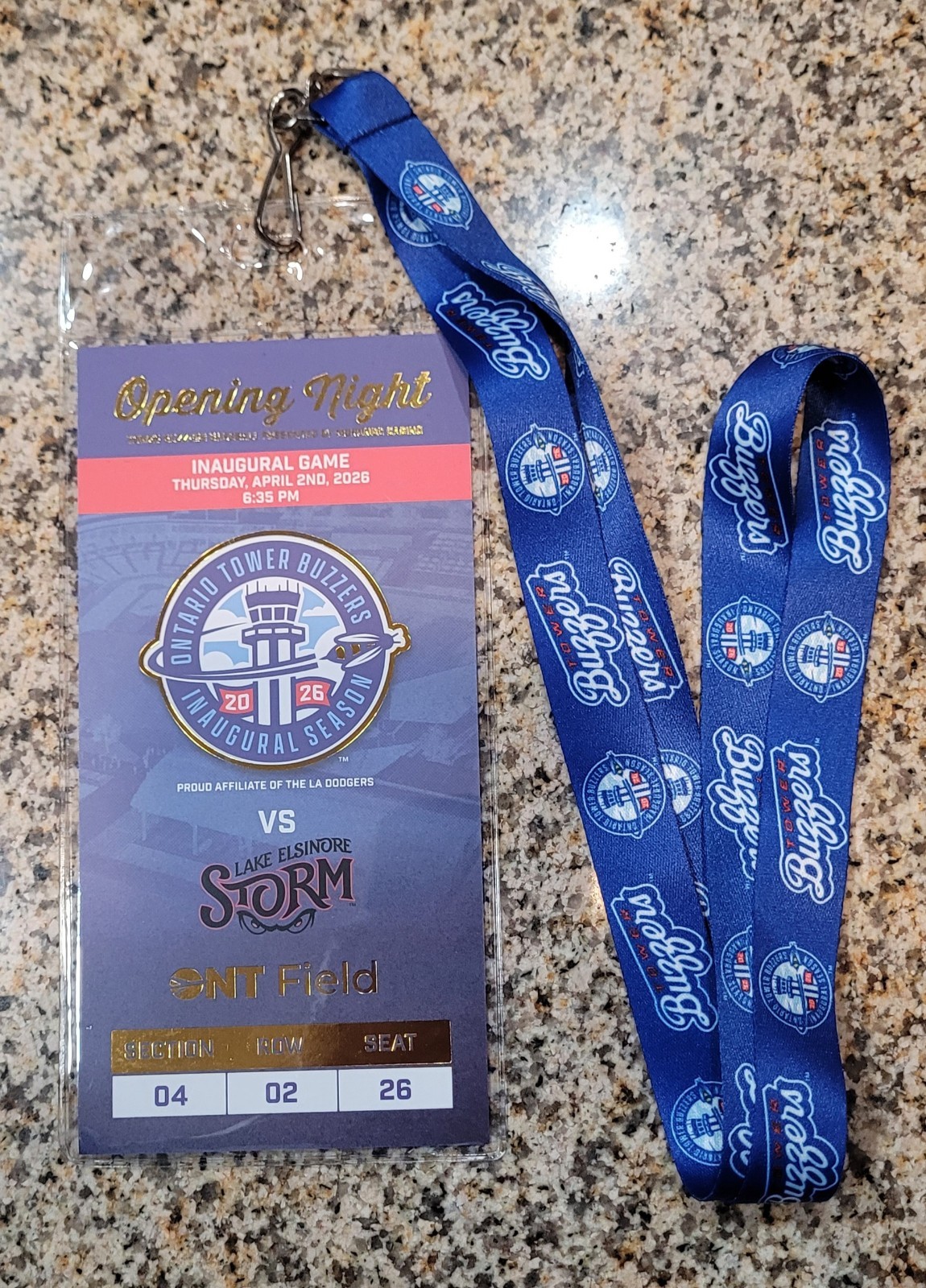 Ontario Tower Buzzers Opening Night Commemorative Ticket and Lanyard 4/2/26 SGA