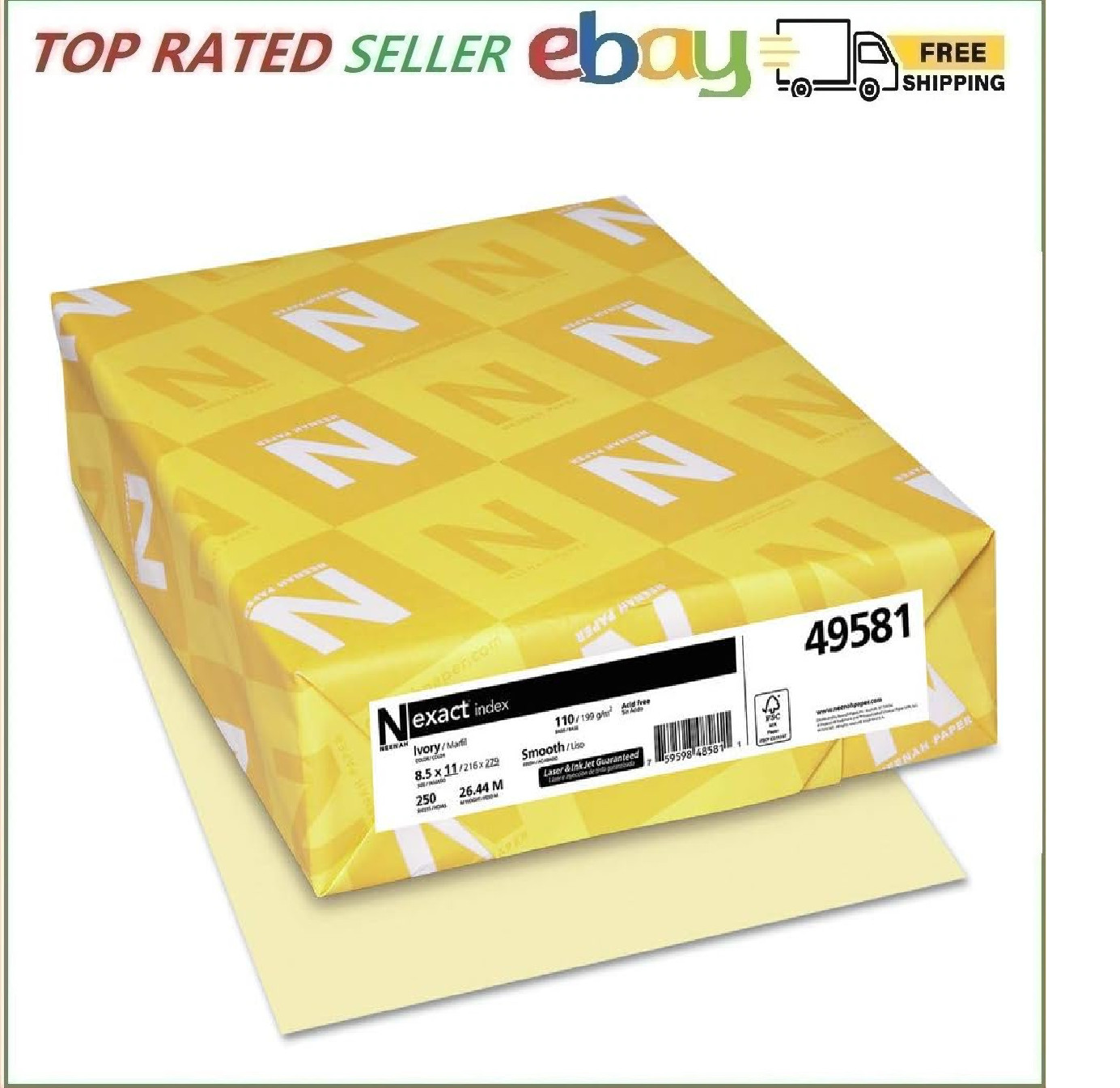 Neenah Paper Exact Index Card Stock, 110 lb Index Weight, 8.5 x 11, Ivory, 25…