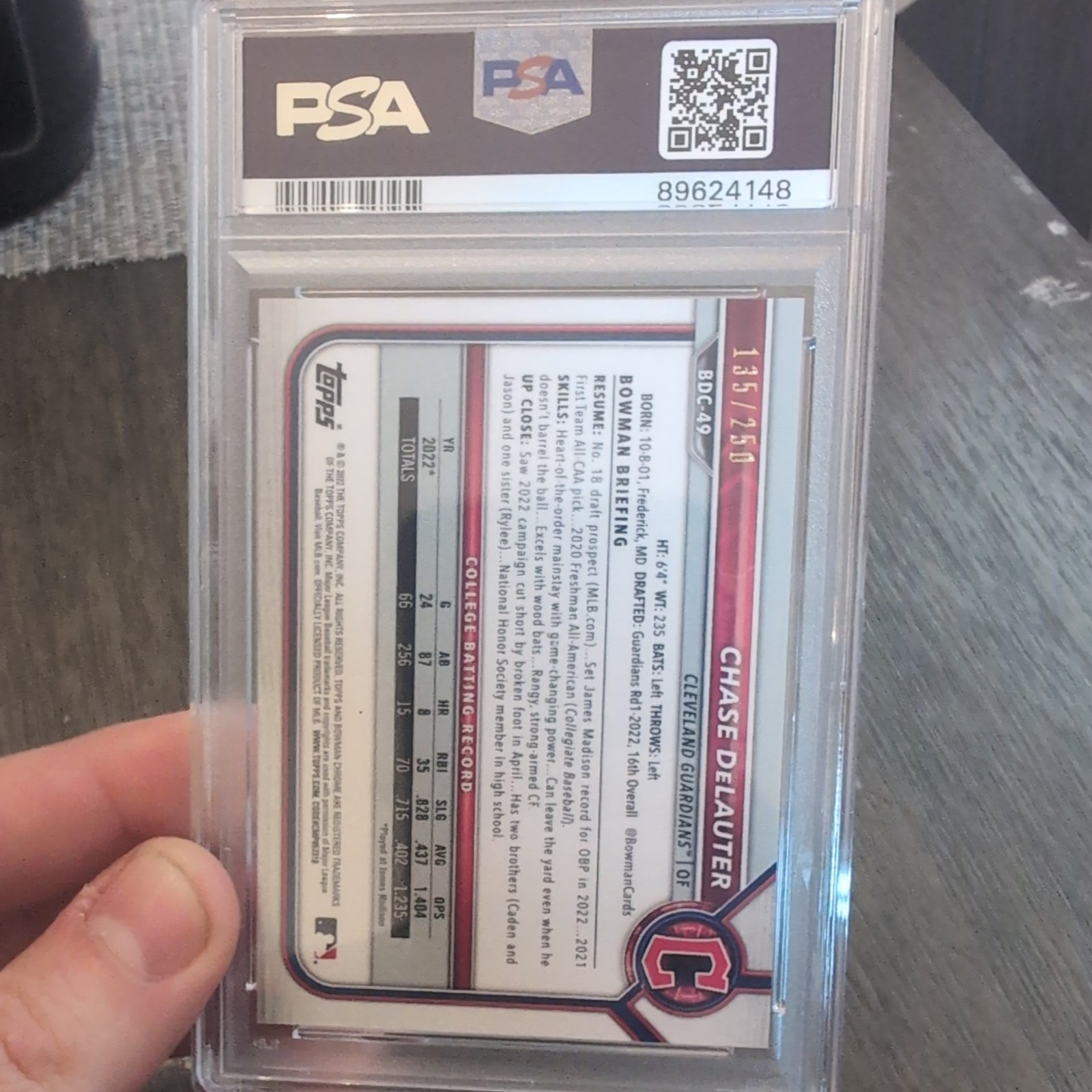 2022 Bowman Draft – Chrome Chase Delauter #BDC-49 Purple Refractor /250 (RC)