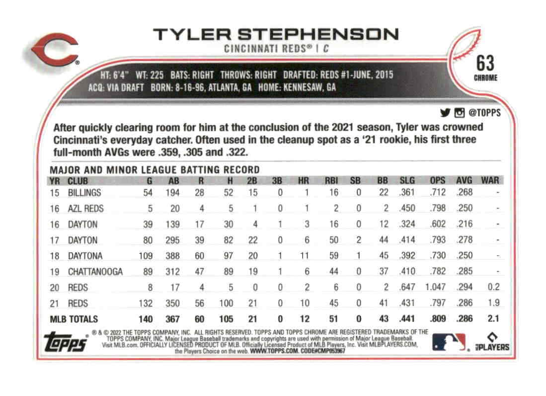 2022 Topps Chrome #63 Tyler Stephenson