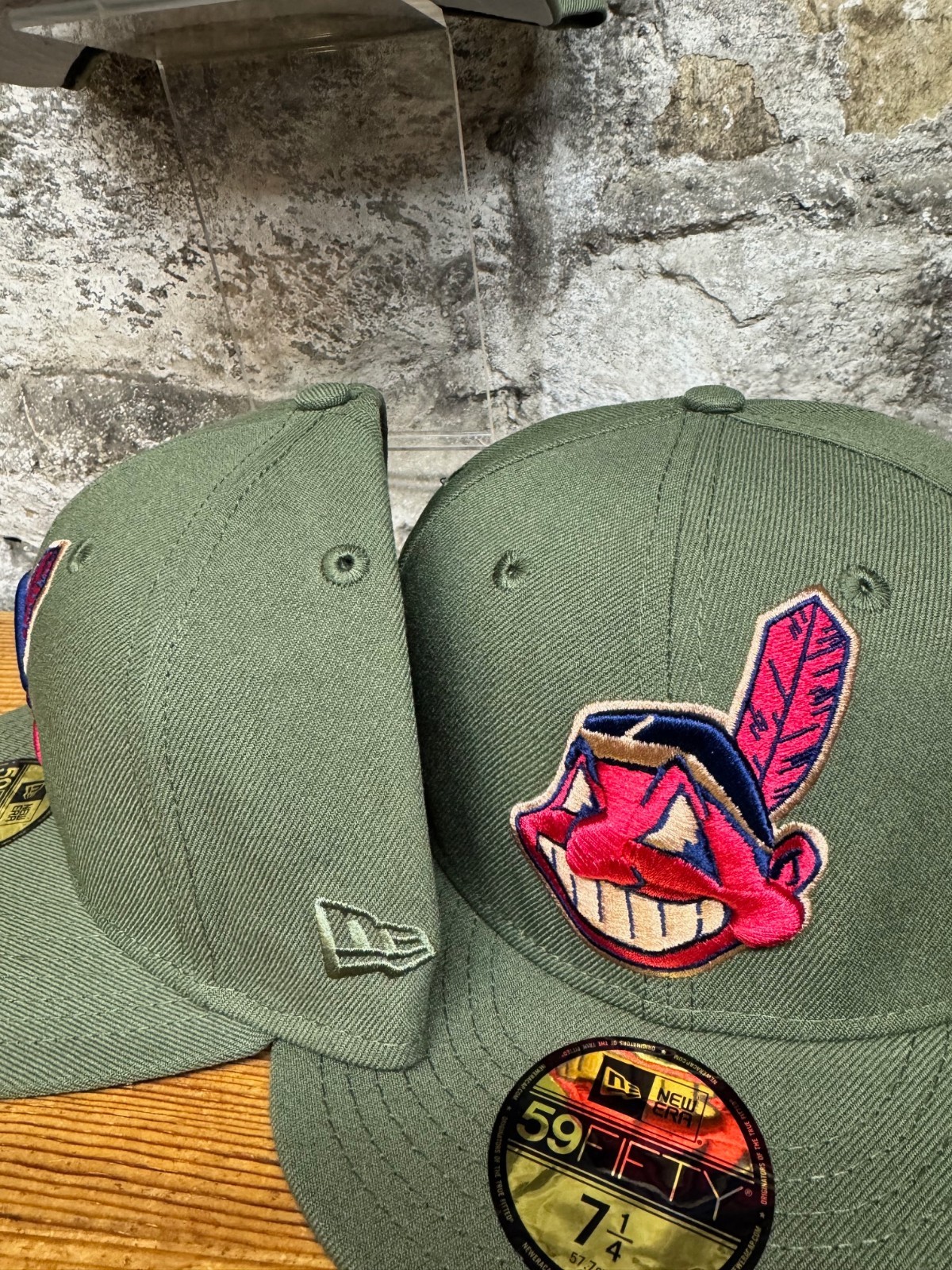 Cleveland Indians Wahoo Olive Green New Era Fitted Club 59Fifty Hat Custom NEW