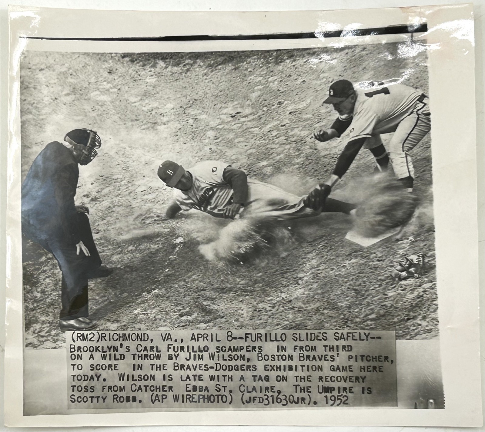 1952 BRAVES vs. DODGERS Exhibition Game Type-1 Photo – CARL FURILLO – JIM WILSON