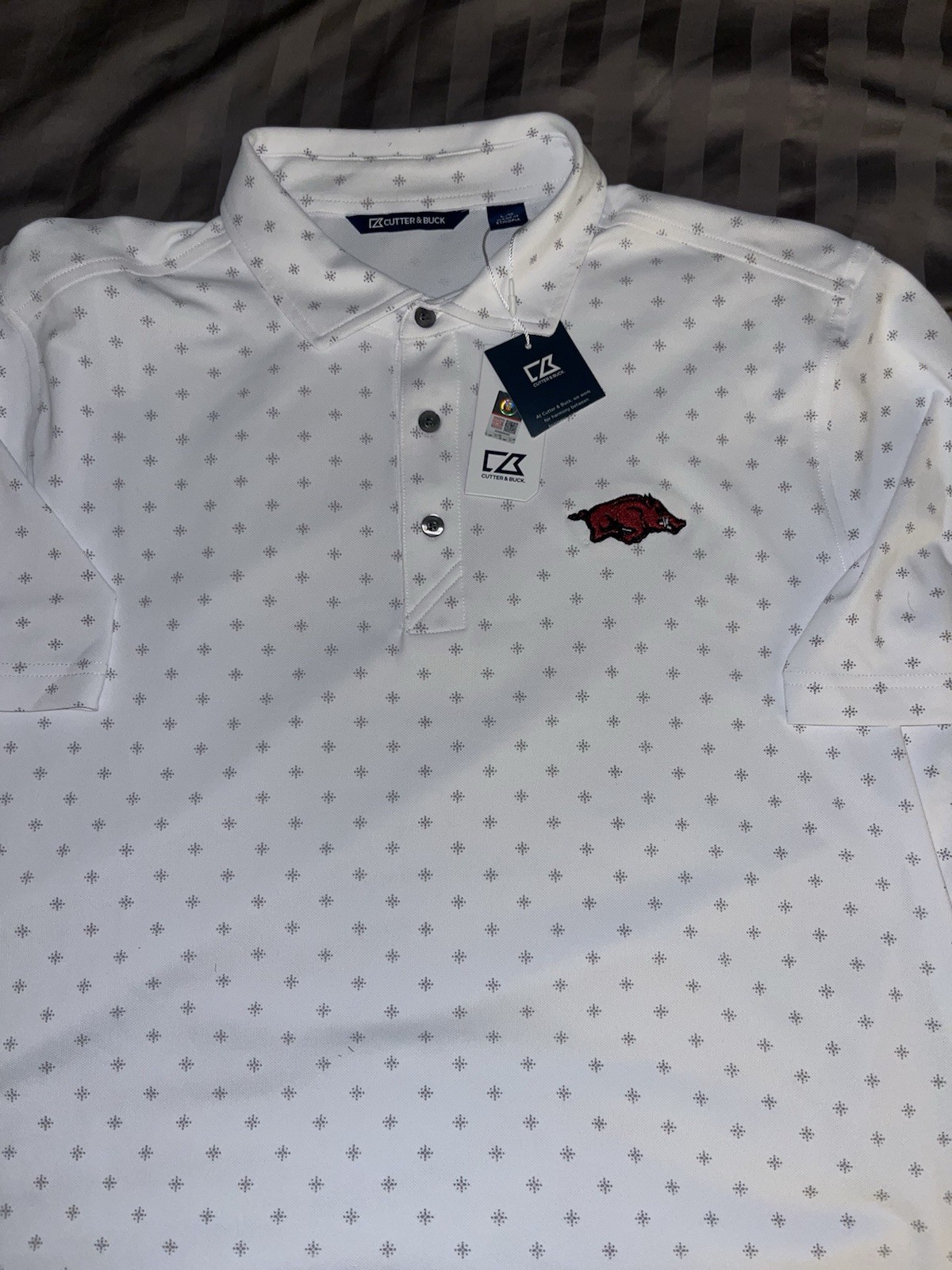 NWT Cutter & Buck Arkansas Razorbacks Men’s Large White Polo Golf New Hogs
