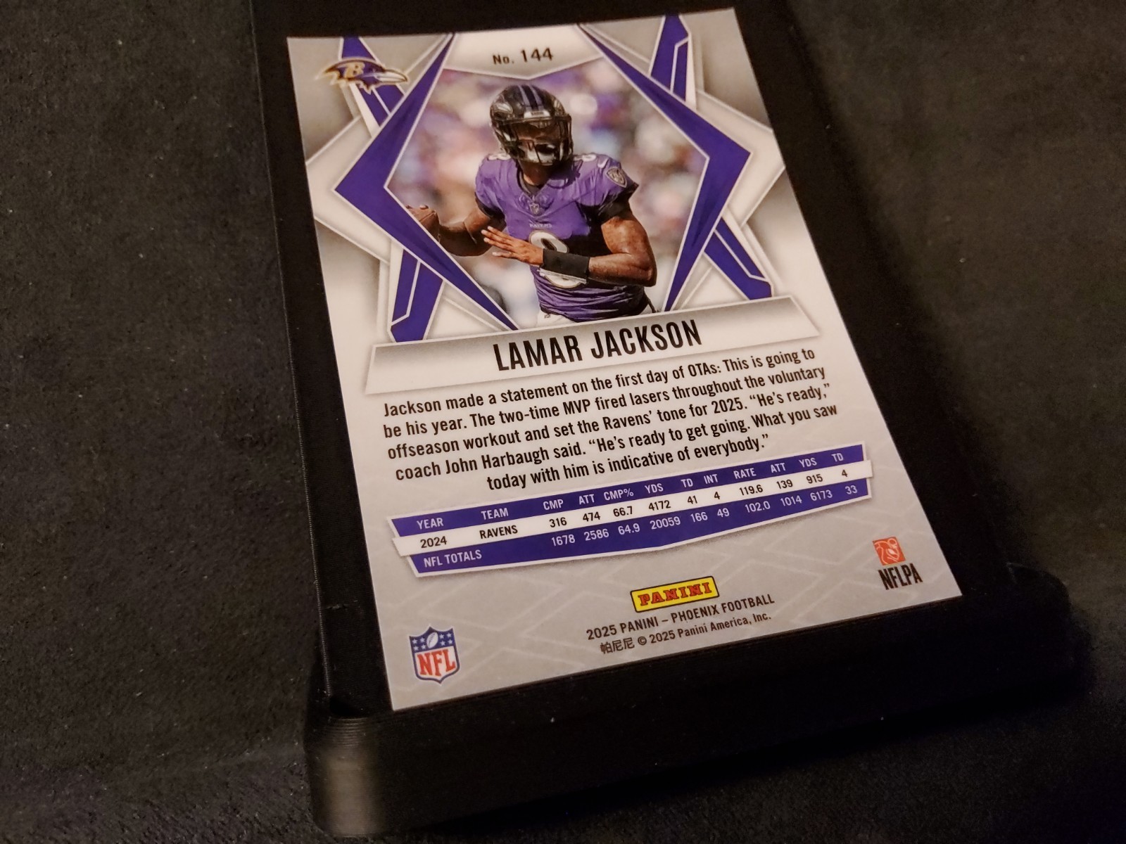 2025 Panini Phoenix Football Lamar Jackson #144 Baltimore Ravens NM