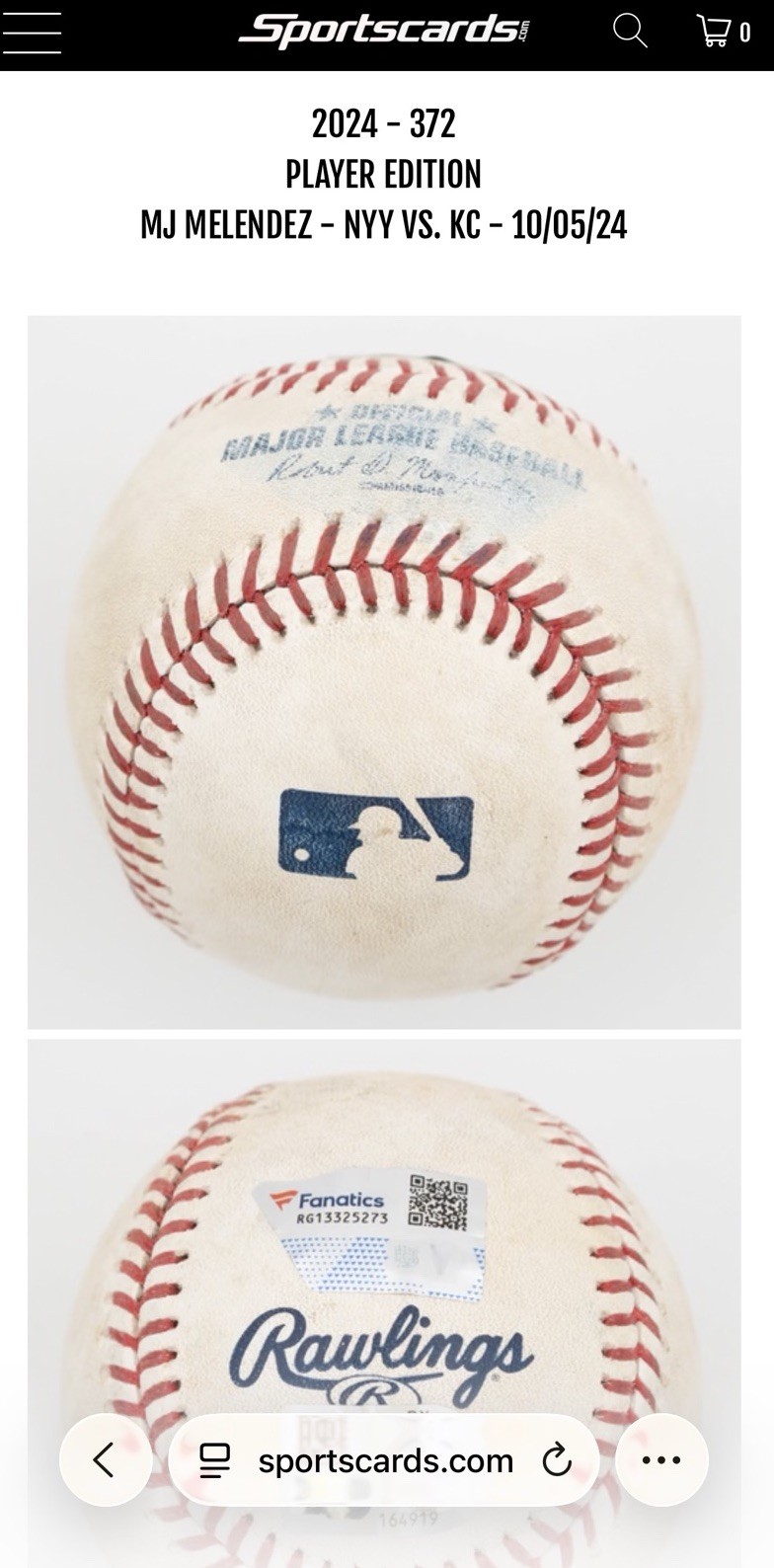 MJ Melendez Game Used Ball Infusion- Royals ALDS Game 1 _ Topps 2024 Series 2