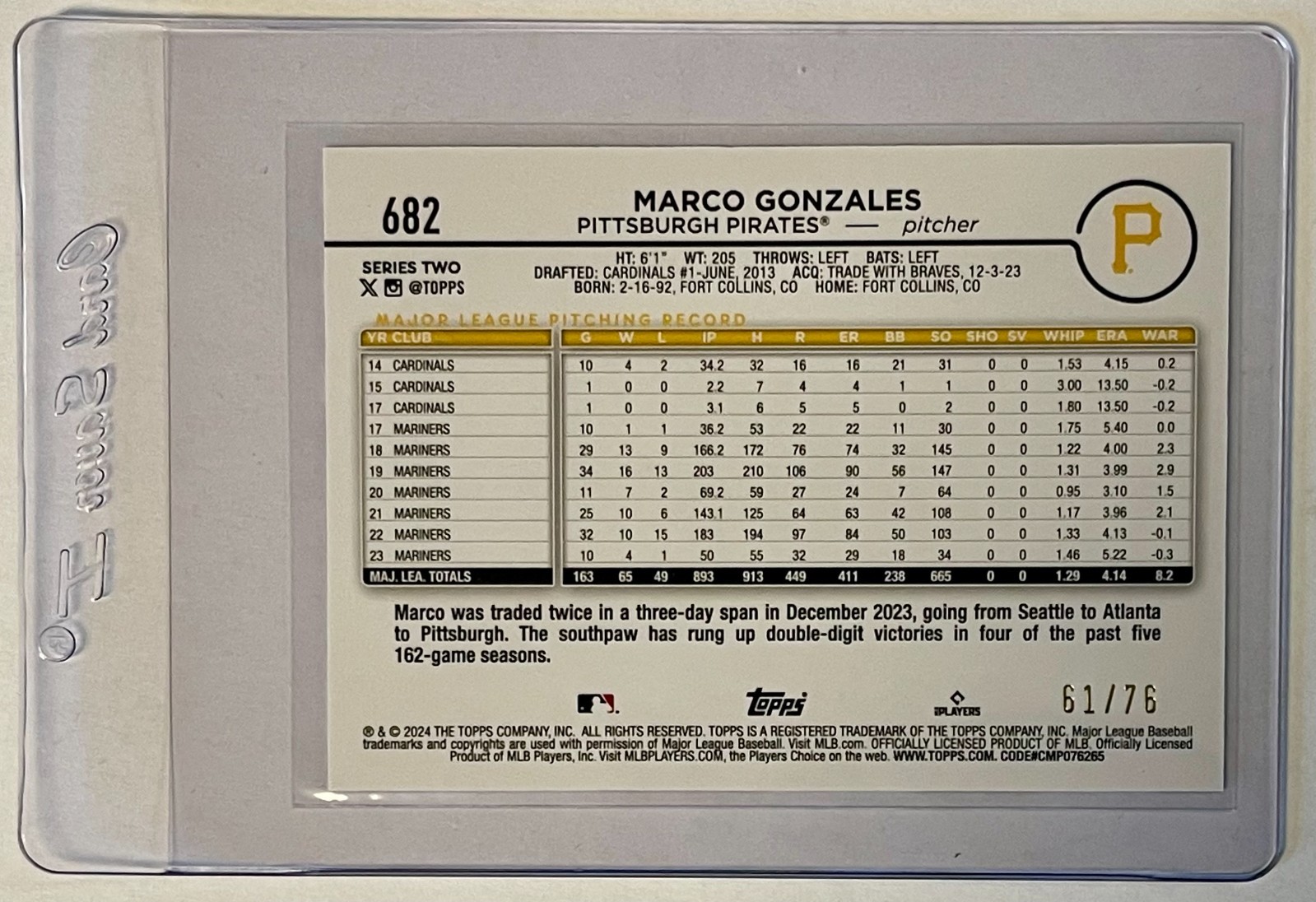 Marco Gonzales 2024 Topps #682 Independence Day /76