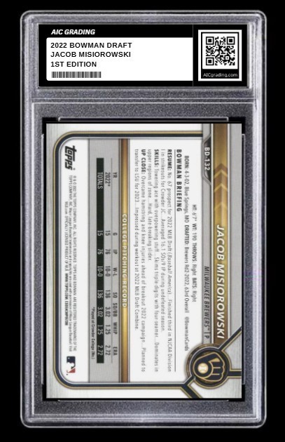 2022 Jacob Misiorowski 1st Bowman Draft Rookie #BD-132 1st Edition Graded 10
