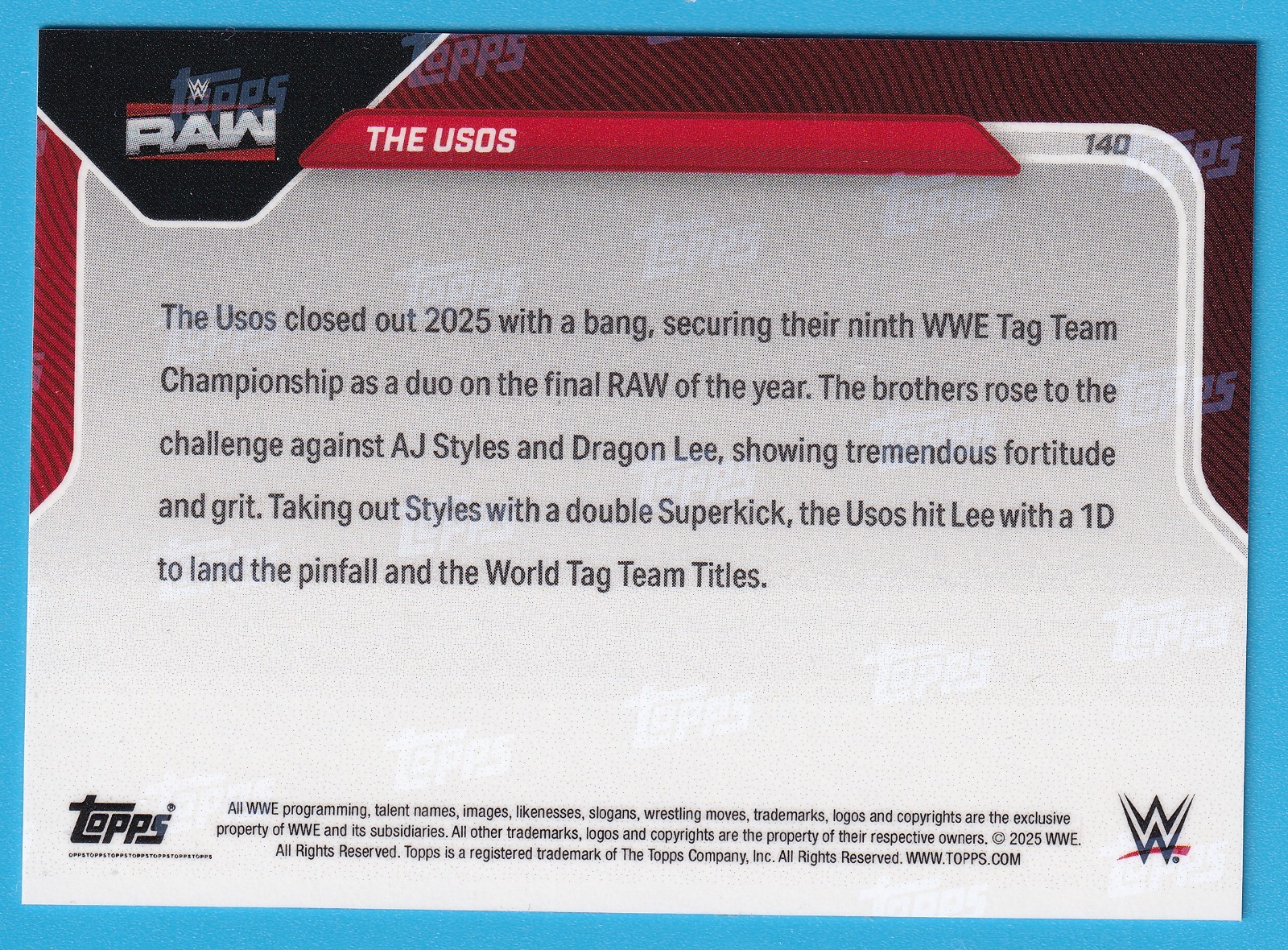 Usos 2025 Topps Now WWE 140 Jey Uso Jimmy Uso December 29 Tag Team