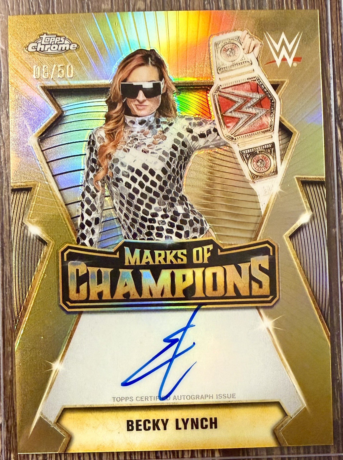 Becky Lynch 2026 Topps Chrome WWE Marks of Champions Gold On Card Auto 8/50