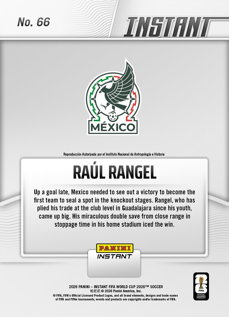 2026 Panini Instant FIFA World Cup #66 Raul Rangel Mexico RC PRESALE