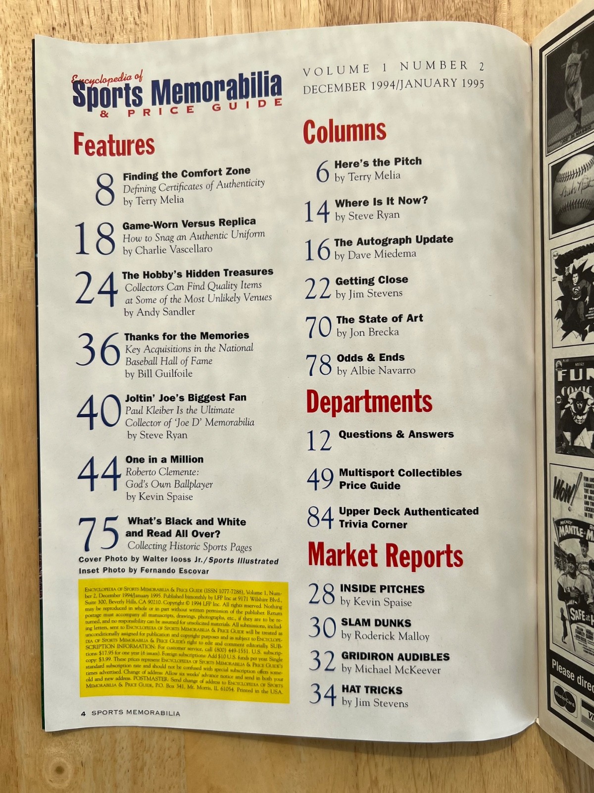Jan.1995 (Roberto Clemente) ~ Encyclopedia Of Sports Memorabilia & Price Guide