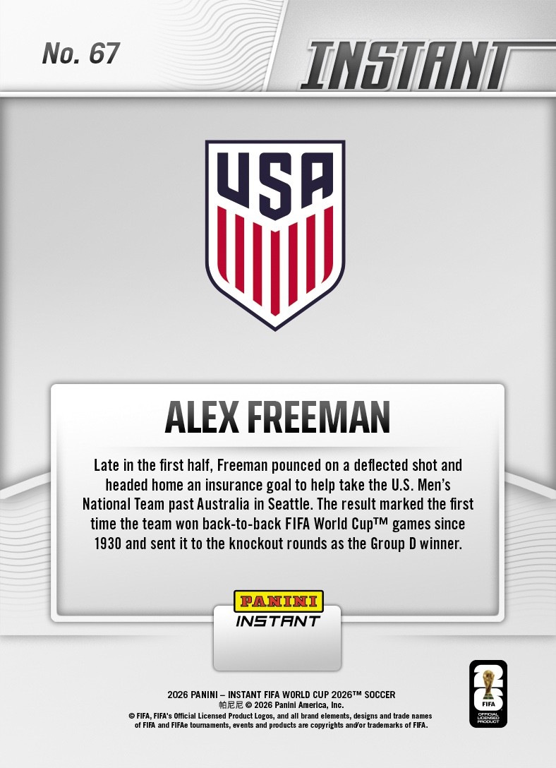 Alex Freeman 2026 Panini Instant FIFA World Cup #67 United States – Presale