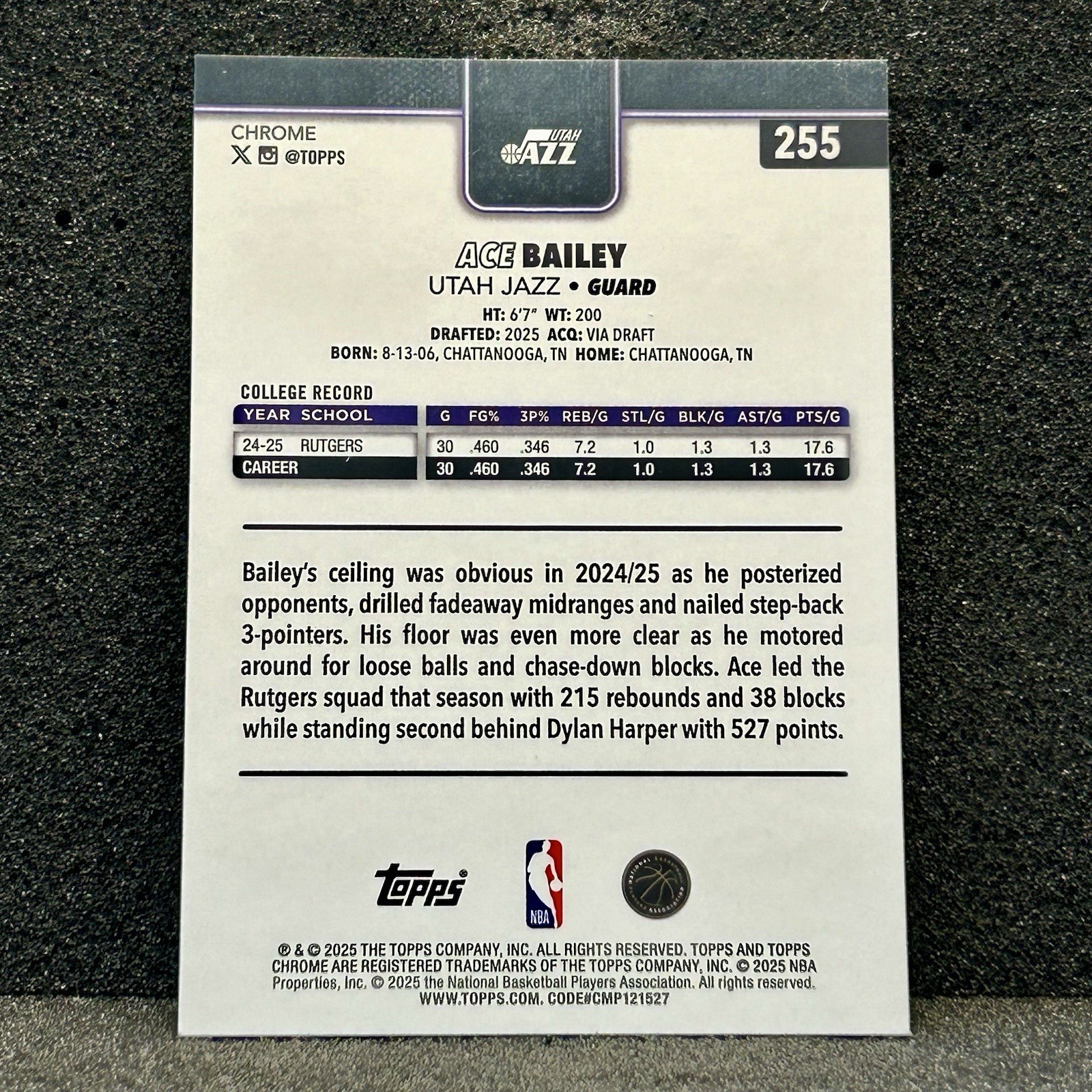 Ace Bailey Rookie Card Chrome 2025-26 Topps Chrome #255