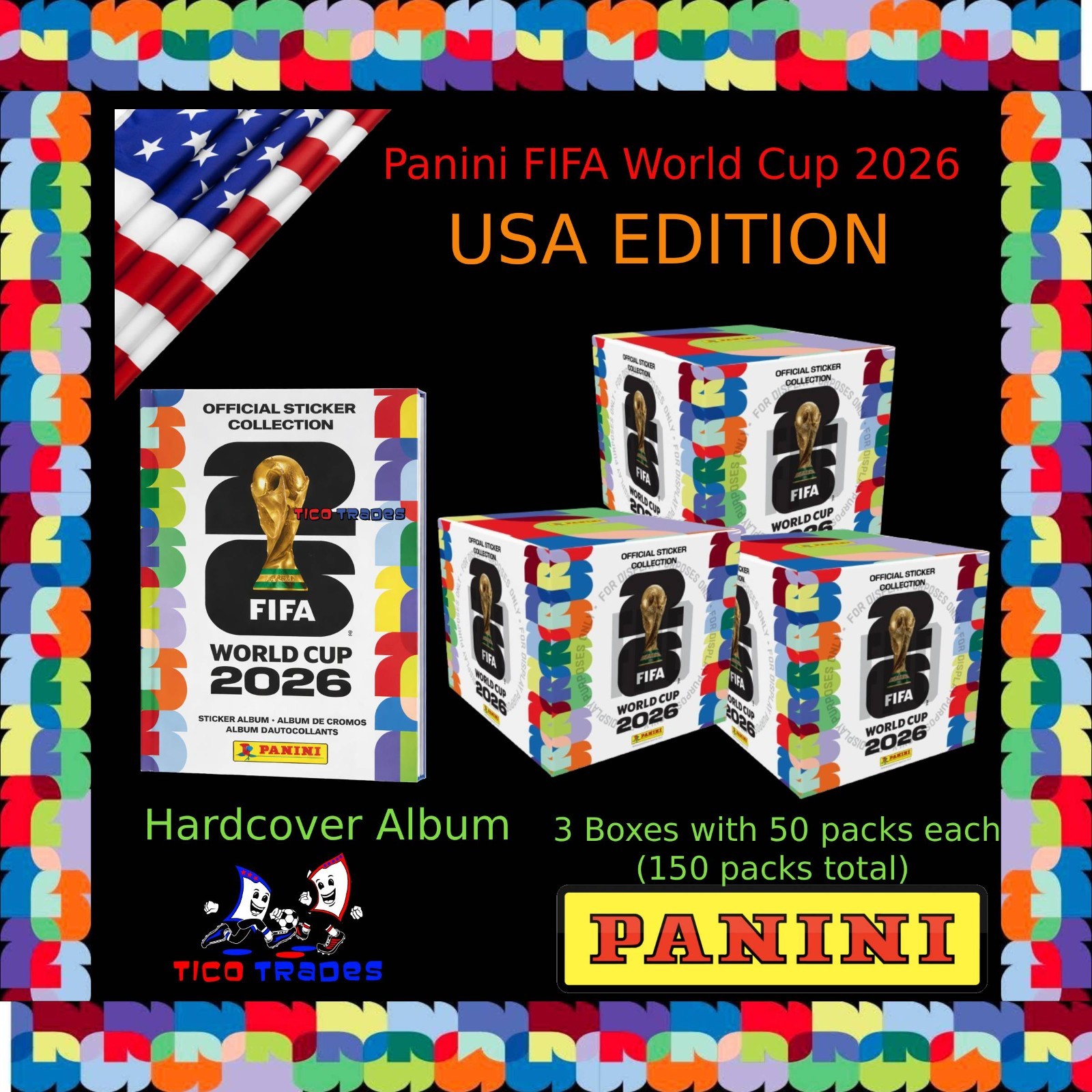 2026 Panini FIFA World Cup Soccer HARDCOVER ALBUM + 3 Boxes of 50 packs PRESALE