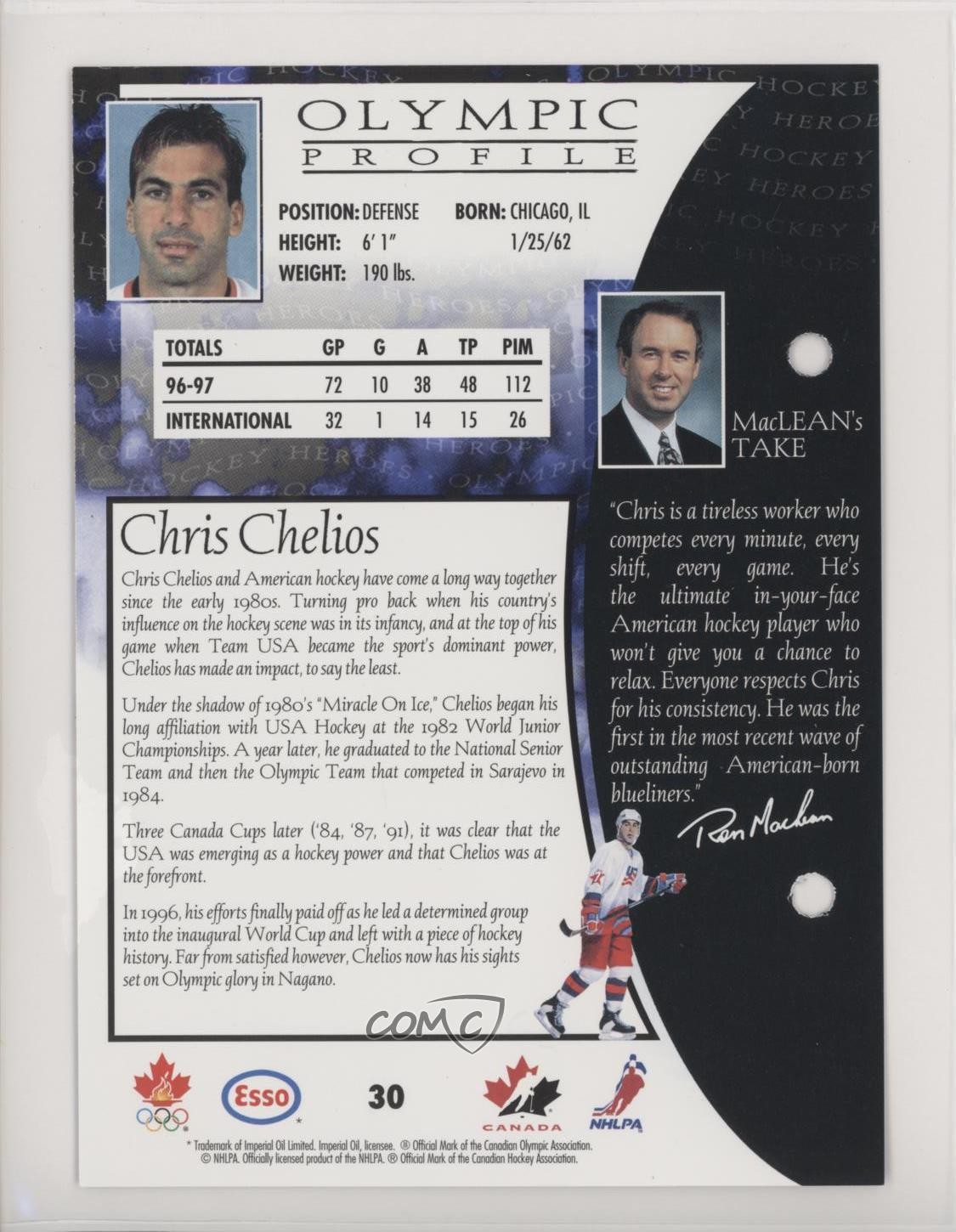 1997-98 Esso Olympic Hockey Heroes Chris Chelios #30 HOF 0w6