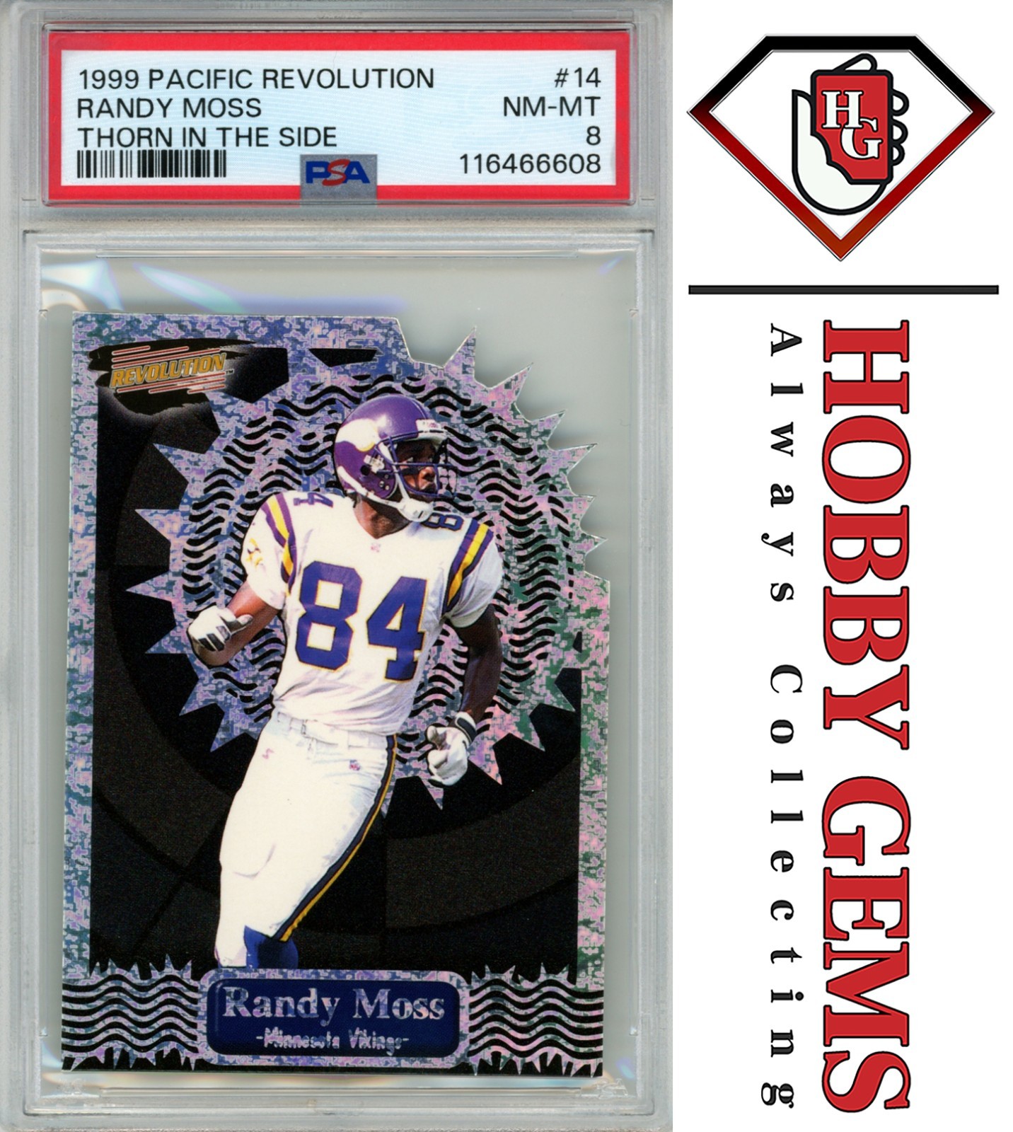 RANDY MOSS PSA 8 1999 Pacific Revolution Thorn in the Side Die-Cut #14