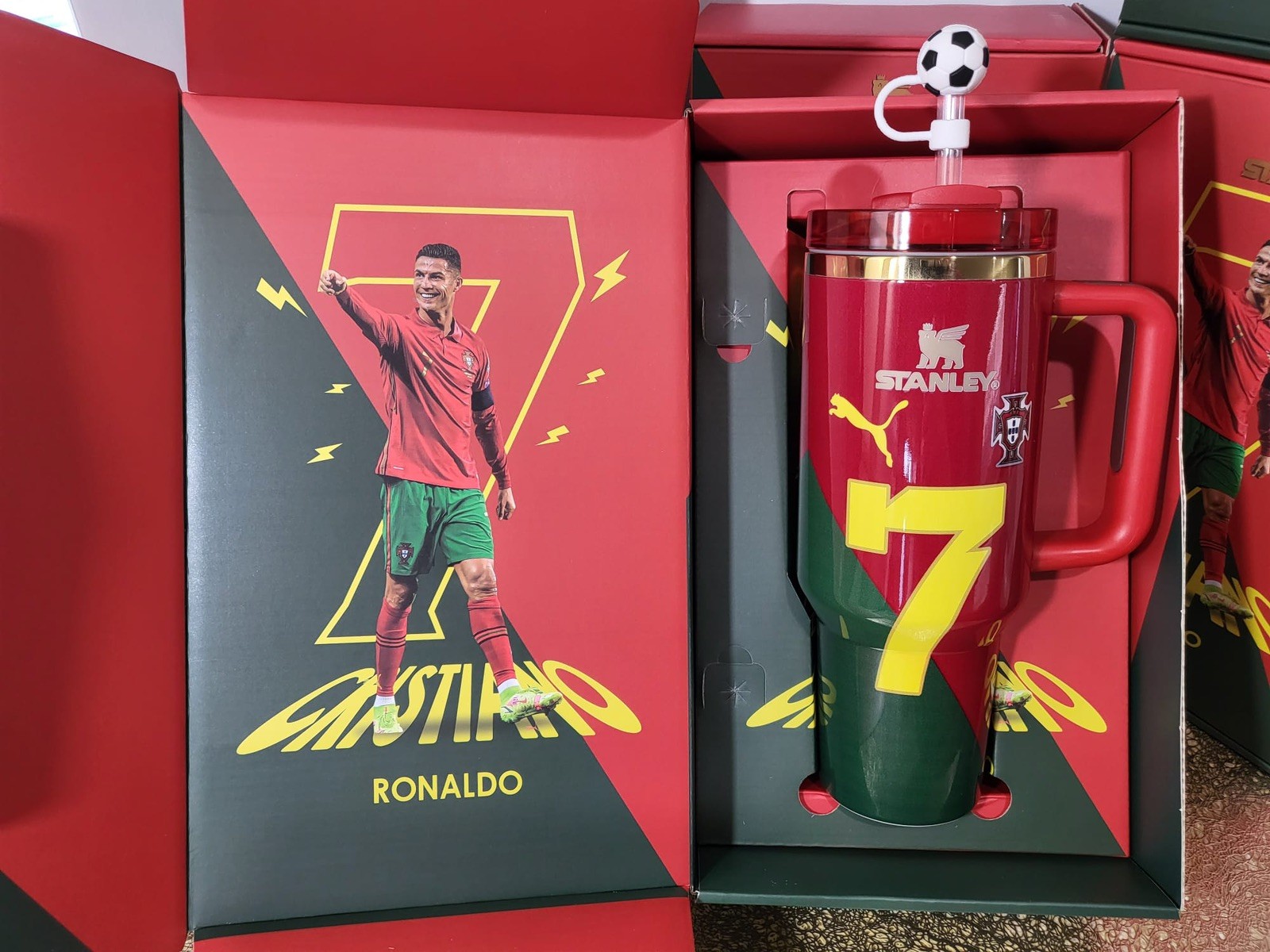 World Cup Cristiano Ronaldo Tumbler 40oz Red Gold Black