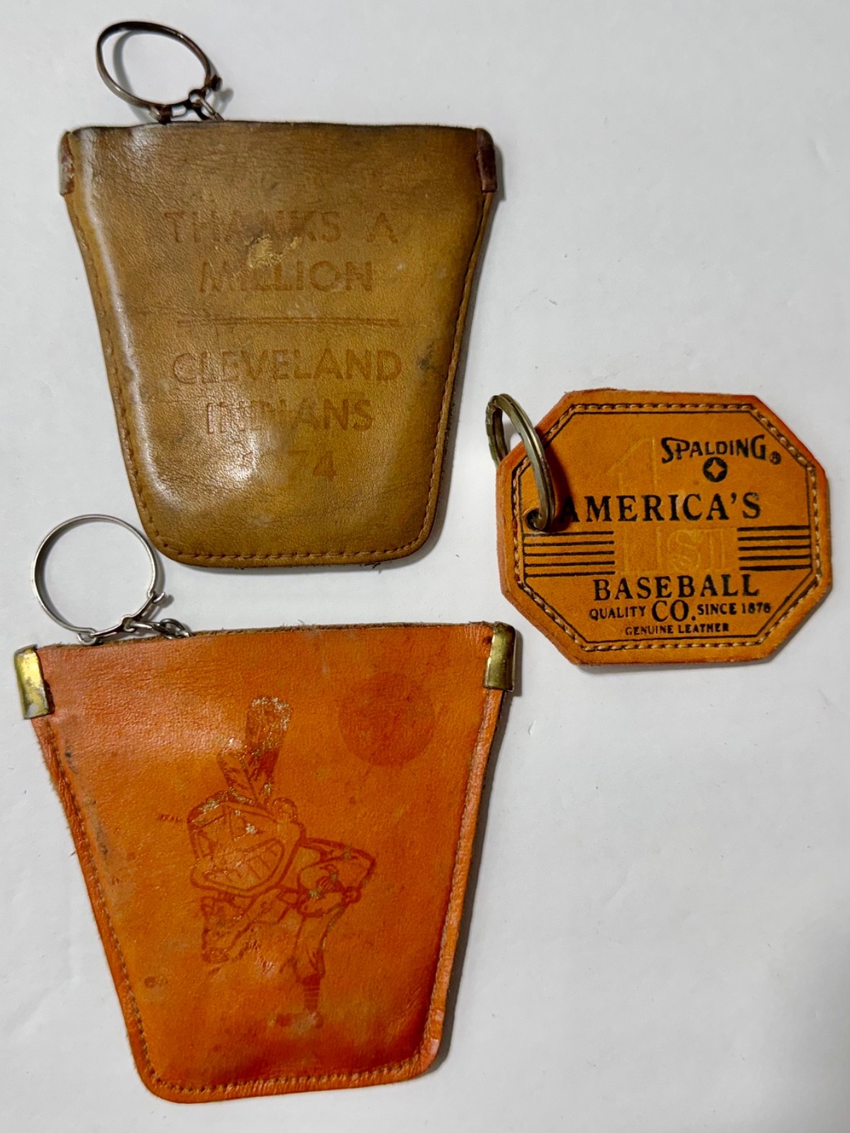 Cleveland Indians/Chief Wahoo Baseball Memorabilia Leather Key Chain Fob Lot