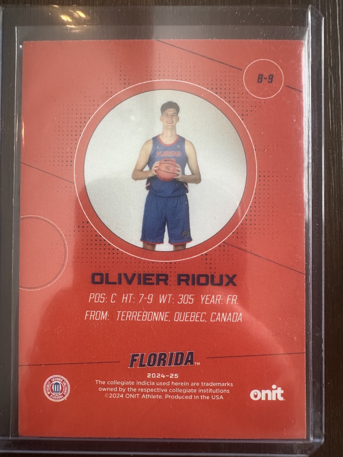 OLIVIER RIOUX 2024-25 ONIT Florida Gators Basketball Base rookie card # B-9 QTY