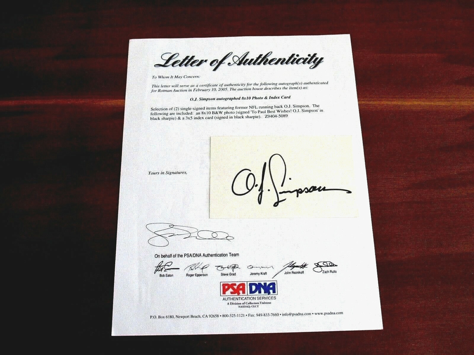 OJ SIMPSON BUFFALO BILLS HOF SIGNED AUTO VINTAGE INDEX CARD PSA/DNA LETTER