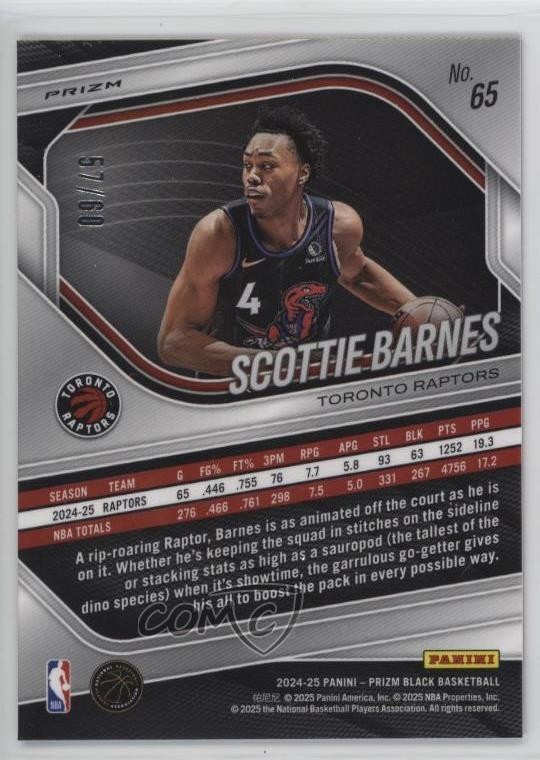 2024-25 Panini Prizm Black Orange Wave Prizm 57/60 Scottie Barnes #65 1gw7