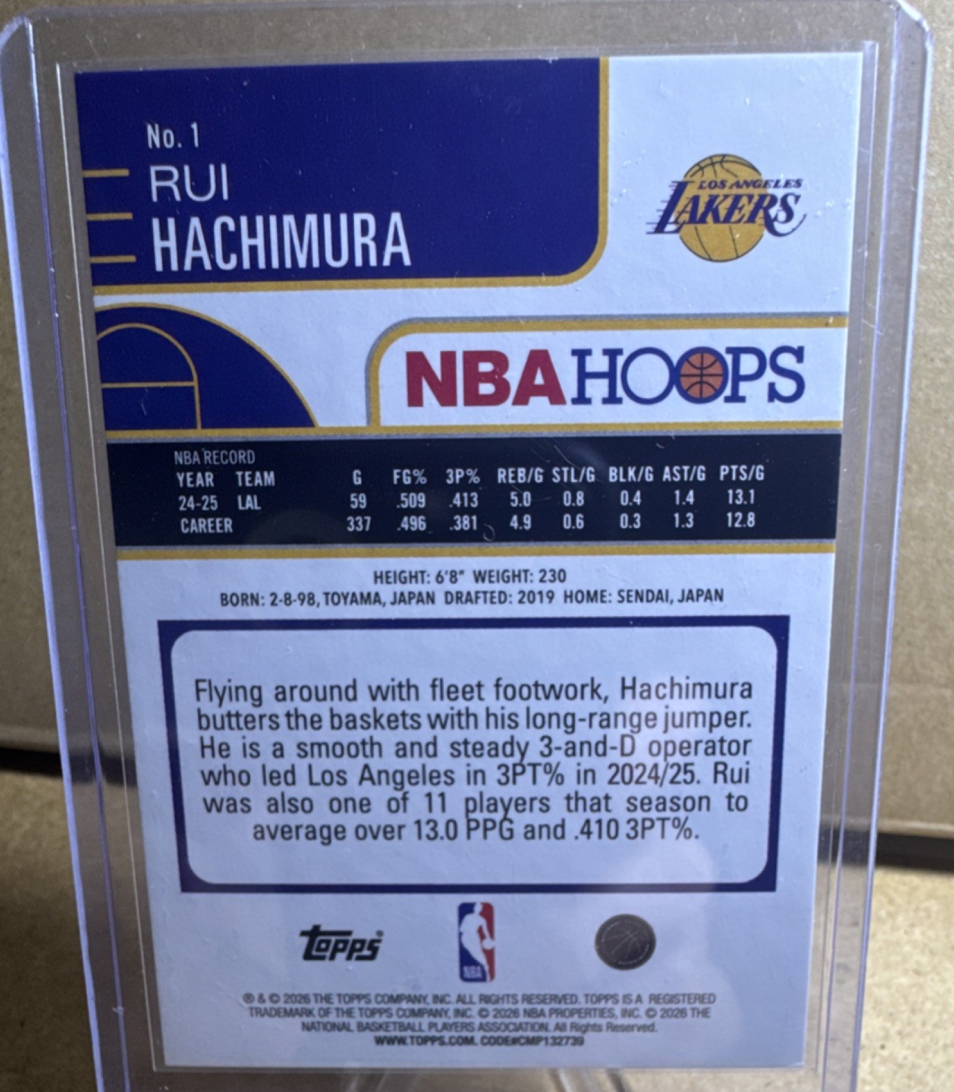 2025 Topps NBA Hoops Rui Hachimura Los Angeles Lakers Yellow & Blue #1 /275
