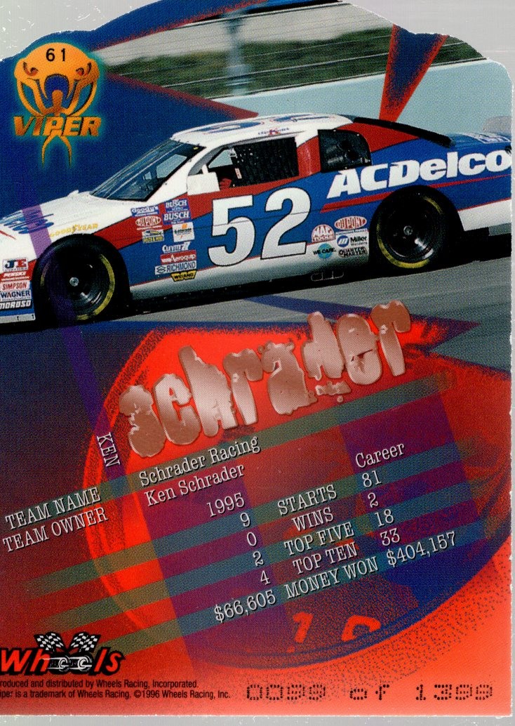 1996 Viper Copperhead Die Cuts First Strike #61 Ken Schrader – Racing
