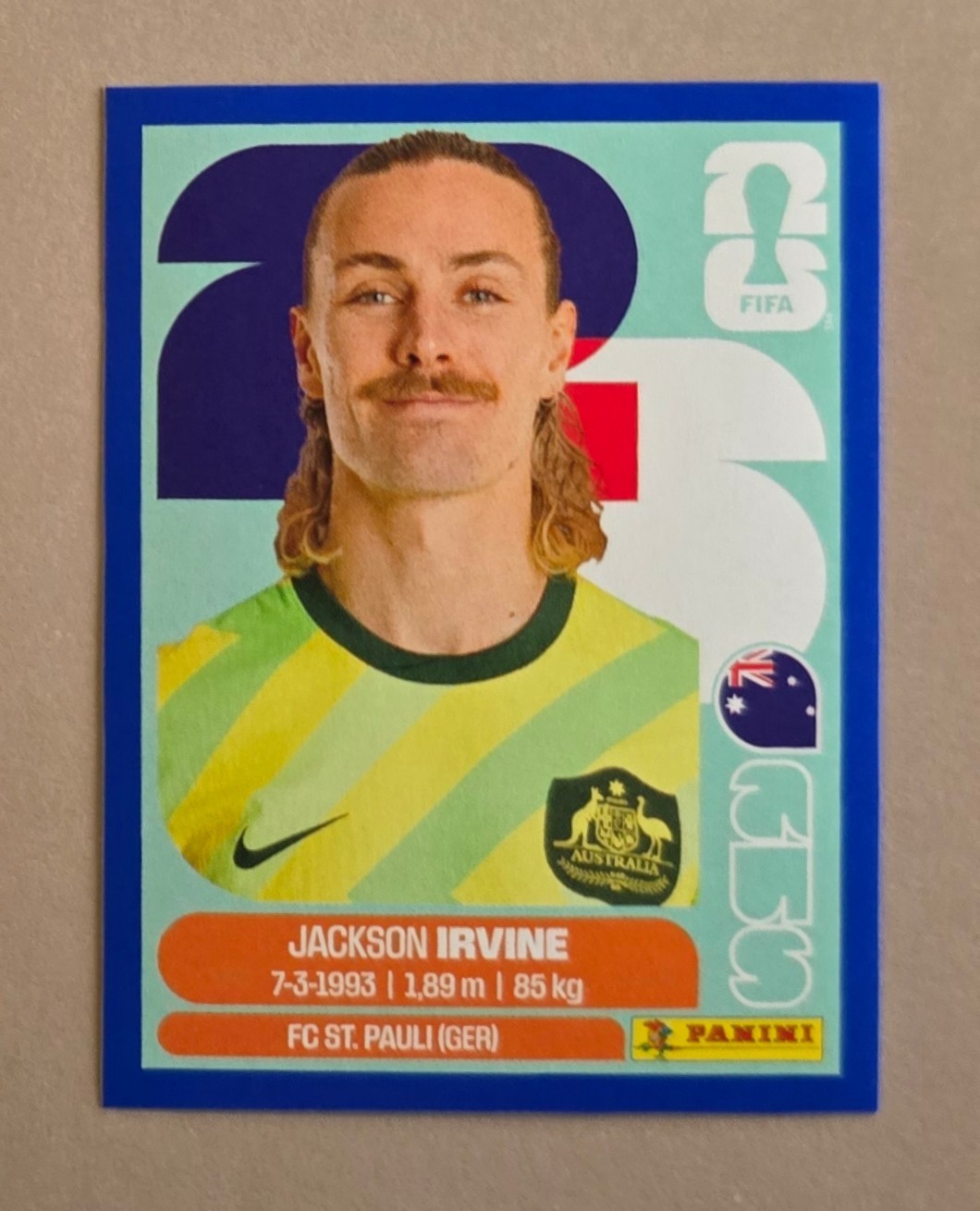 2026 Panini FIFA World Cup Sticker Blue Parallel Jackson Irvine Australia AUS 11