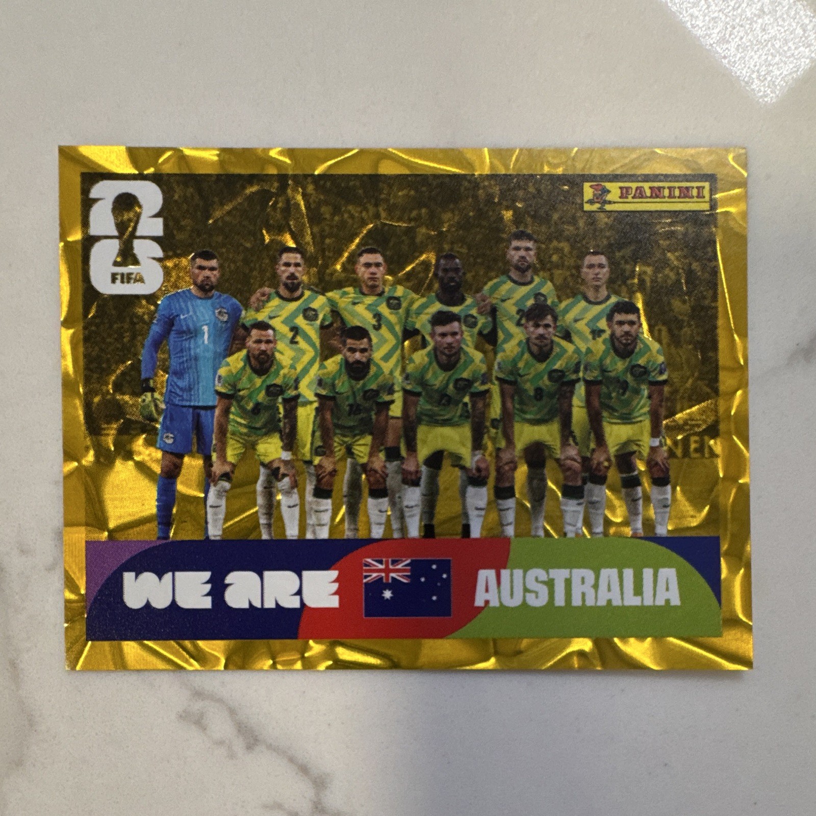 Panini World Cup 2026 Sticker AUS 13 Australia Team Picture GOLD Crumple