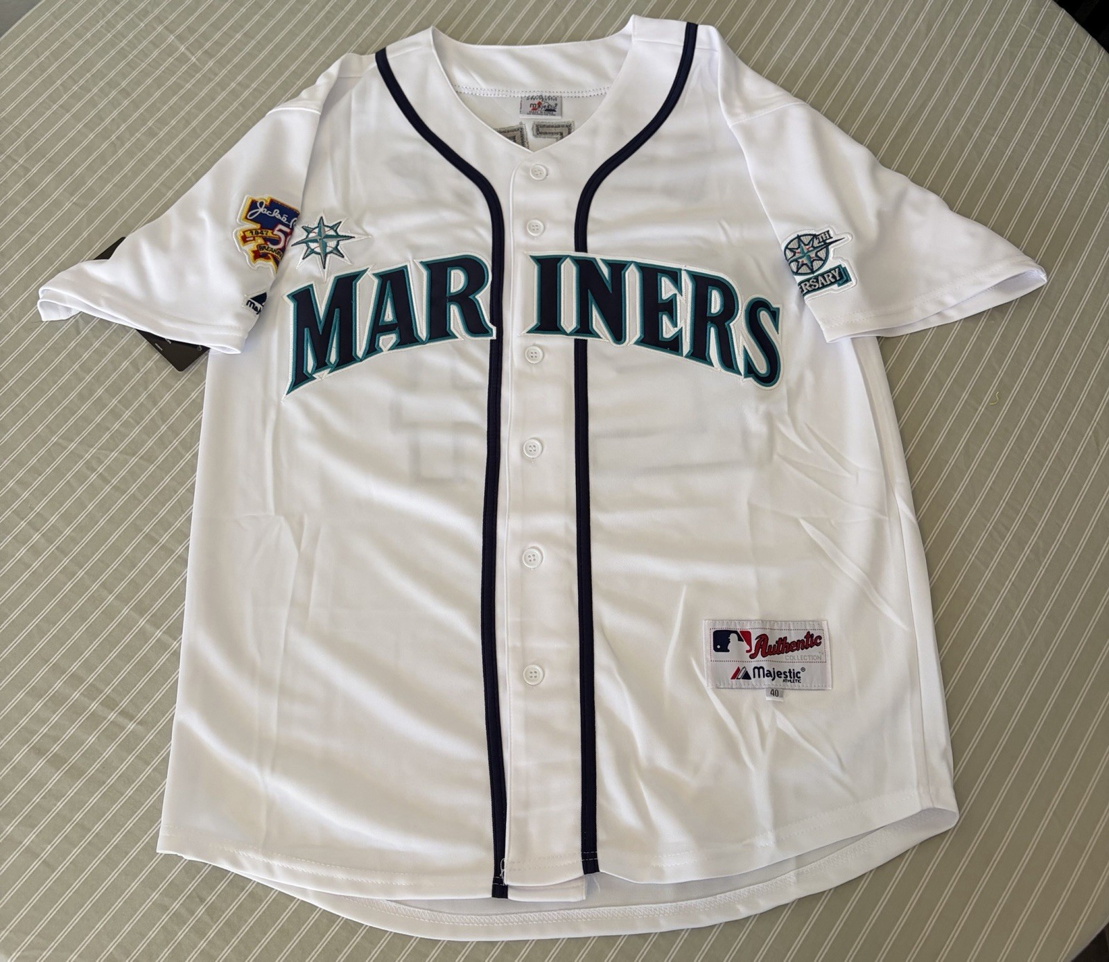 Ken Griffey Jr. Seattle Mariners 1997 White Jersey w/ Jackie 50th Patch Men’s
